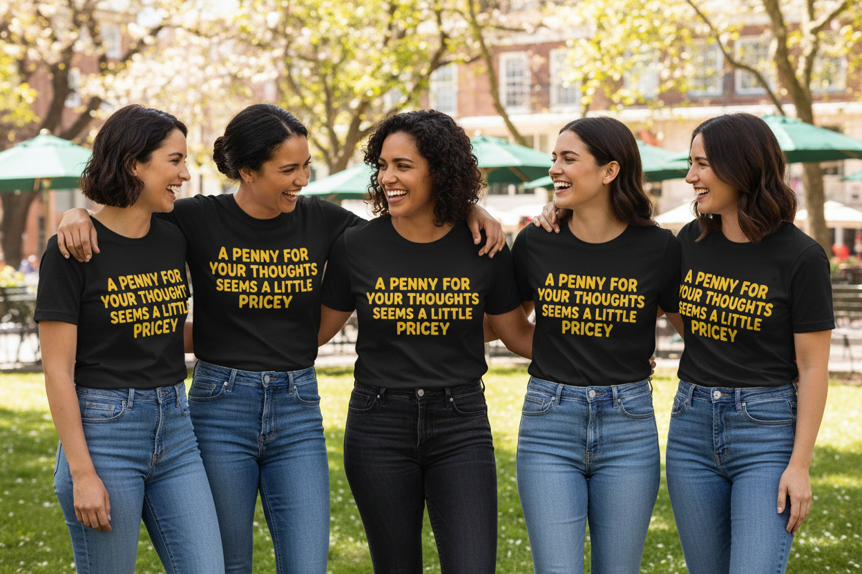 Funny Graphic T-Shirt — "A Penny For Your Thoughts Seems A Little Pricey"