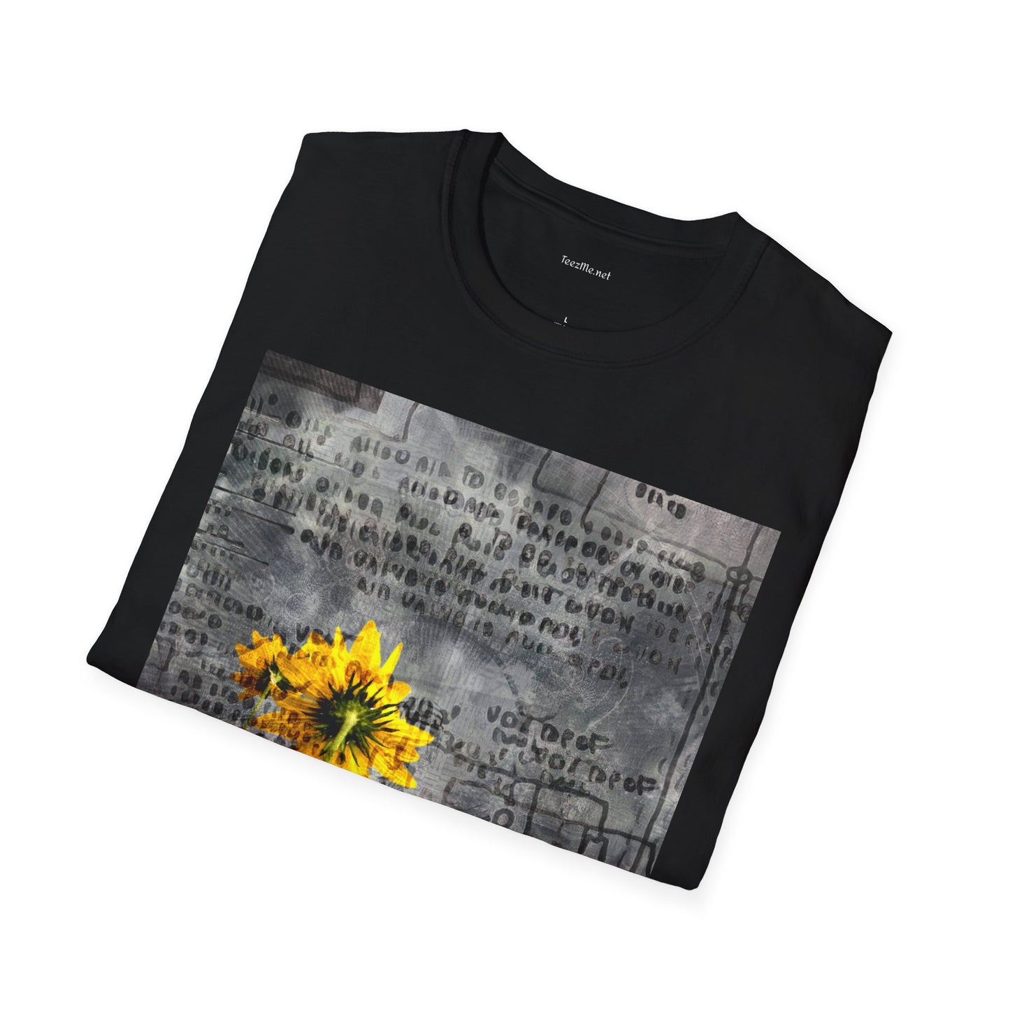 Yellow flowers with ancient symbols - Unisex Softstyle T-Shirt 100% Cotton Graphic