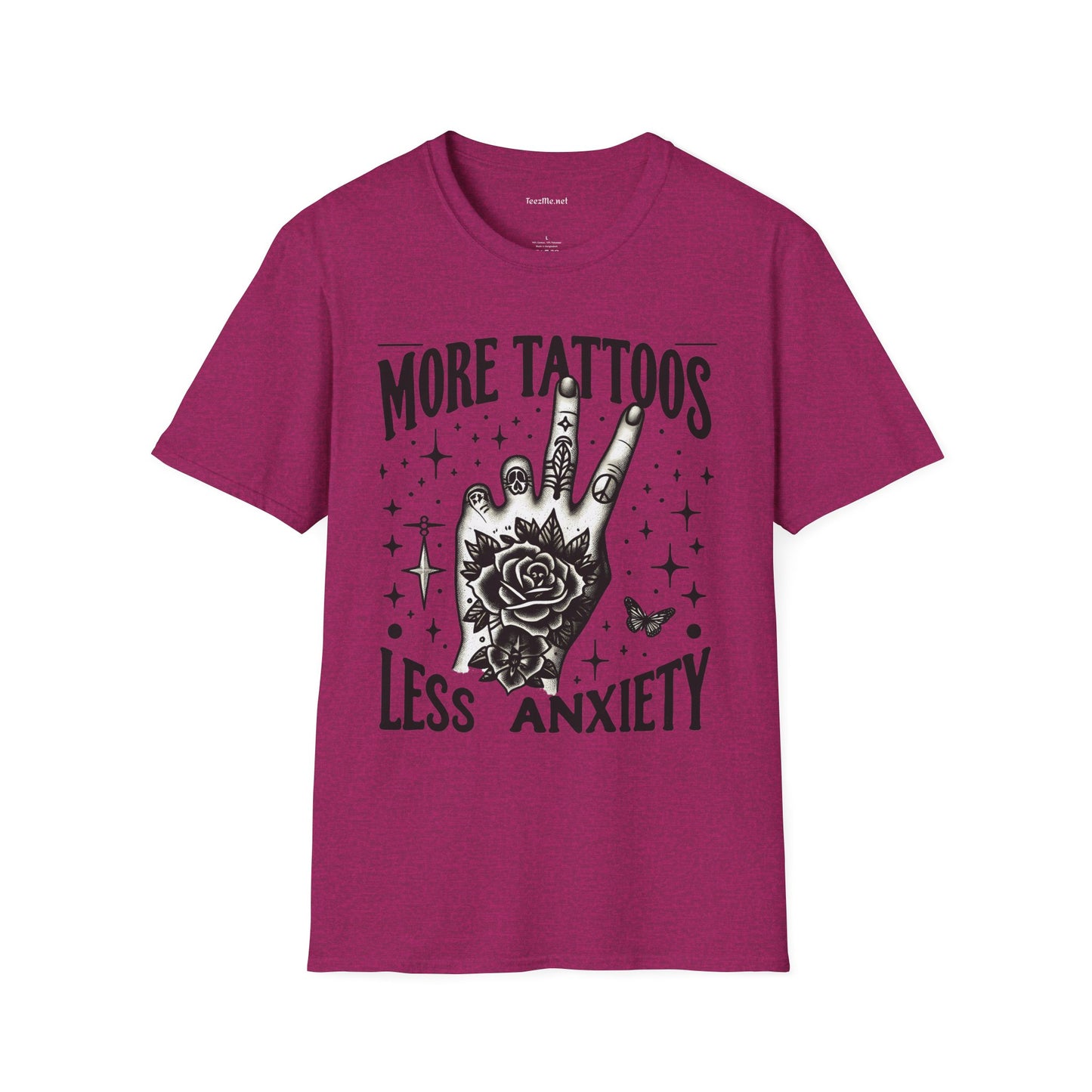 More Tattoos Less Anxiety Unisex Soft Style T-Shirt 100% Cotton Graphic