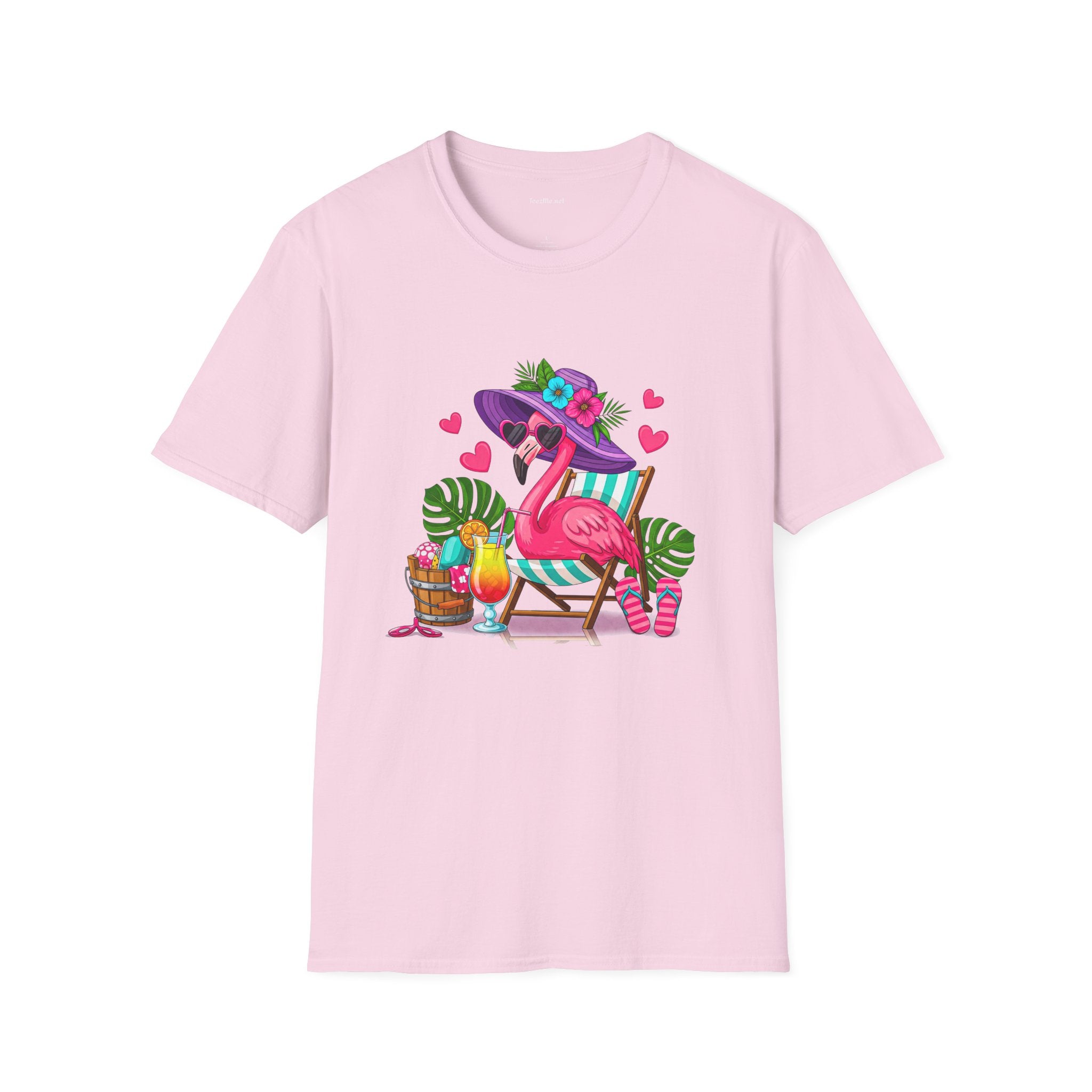 Chic Beach Flamingo Unisex Softstyle T-Shirt 100% Cotton Graphic