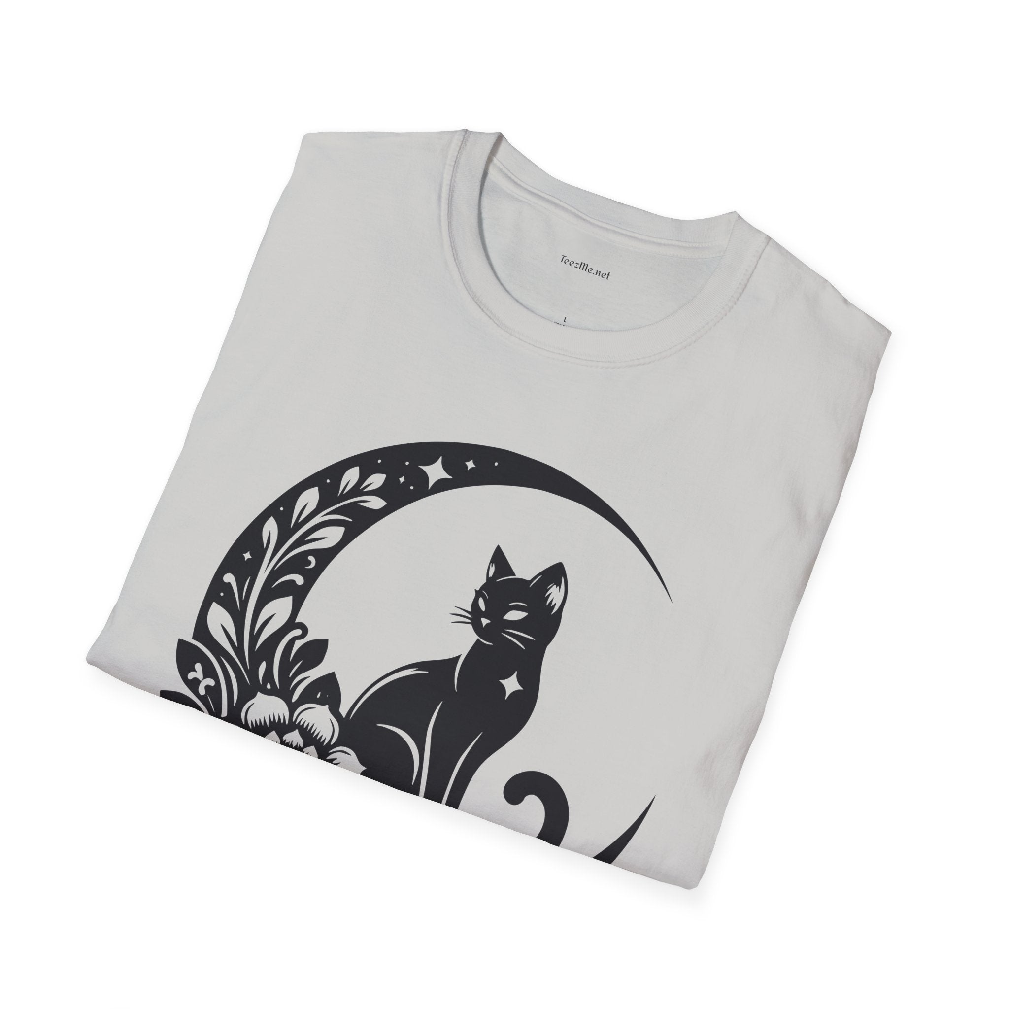Crescent Moon Star Cat - Unisex Softstyle T-Shirt 100% Cotton Graphic