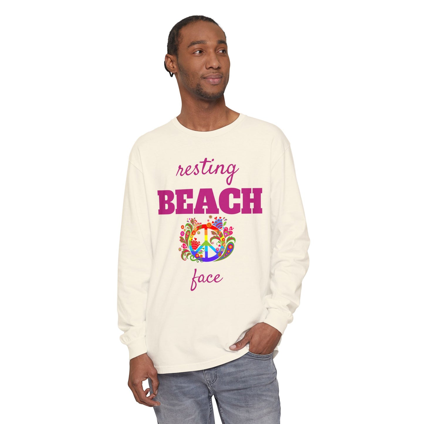 Resting Beach Face - Unisex Garment-dyed Long Sleeve T-Shirt