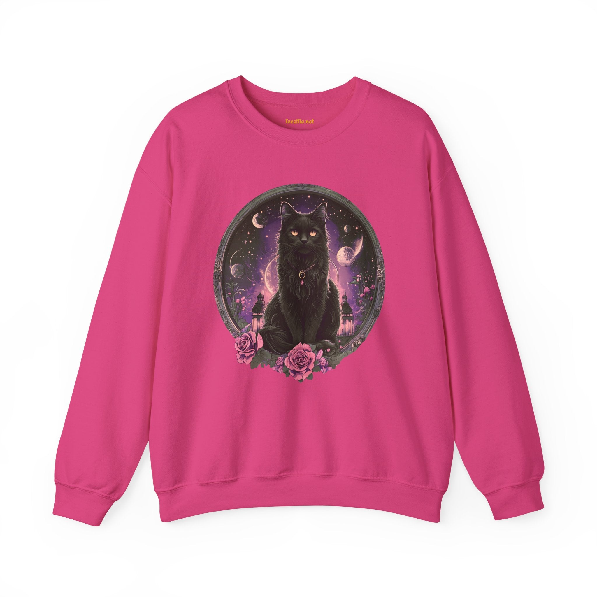 Moon Witchy Black Cat Unisex Heavy Bend™ Crewneck Sweatshirt Graphic