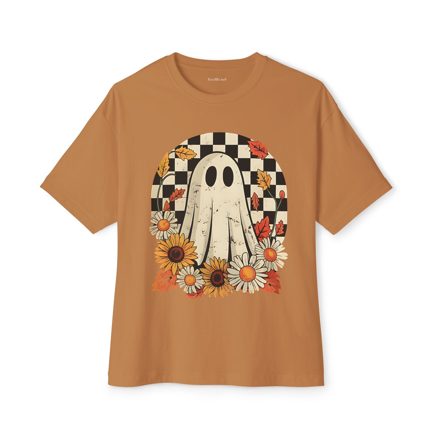 Floral Halloween Fall Ghost Unisex Oversized Boxy Tee