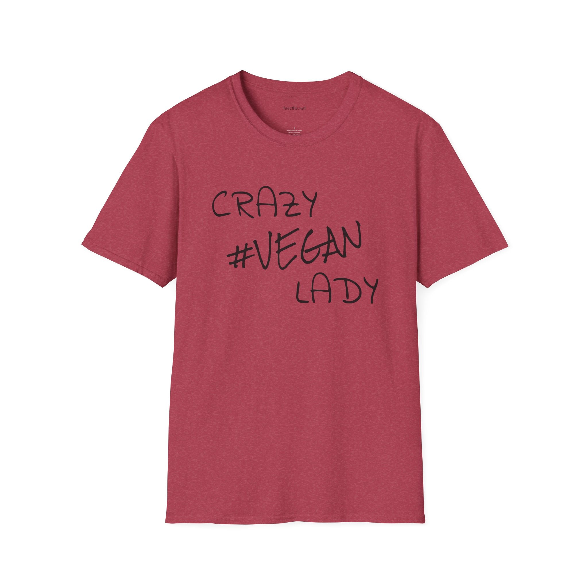 Crazy #Vegan Lady Unisex Softstyle T-Shirt 100% Cotton Graphic