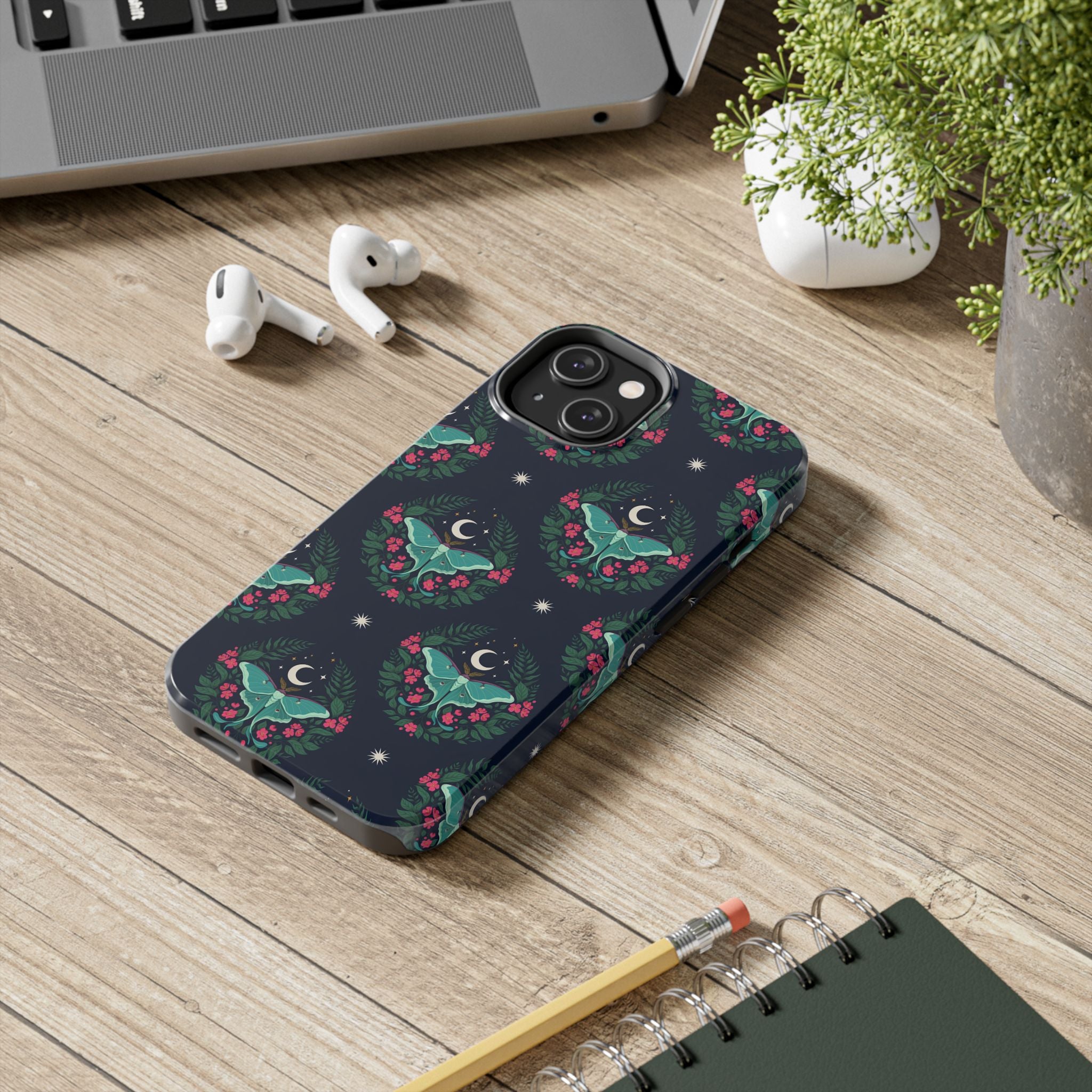 Moon Moth Tough Phone Case — Botanical Nightscape Protective Cover
