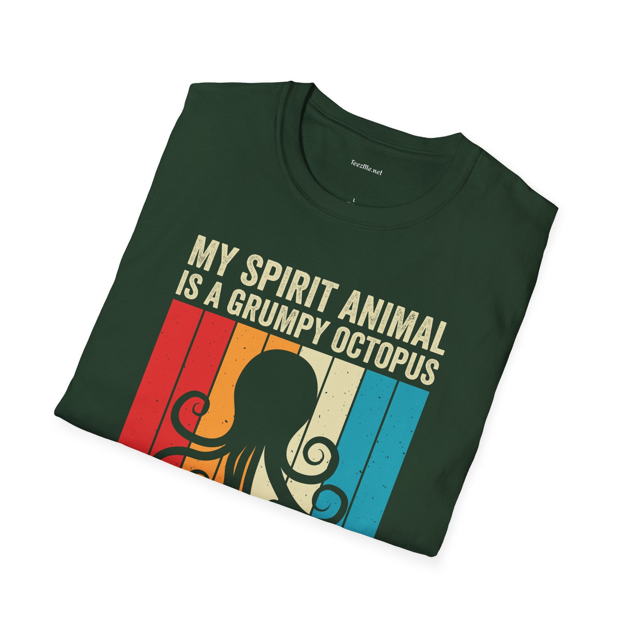 Grumpy Octopus Spirit Animal Unisex Softstyle T-Shirt 100% Cotton Graphic