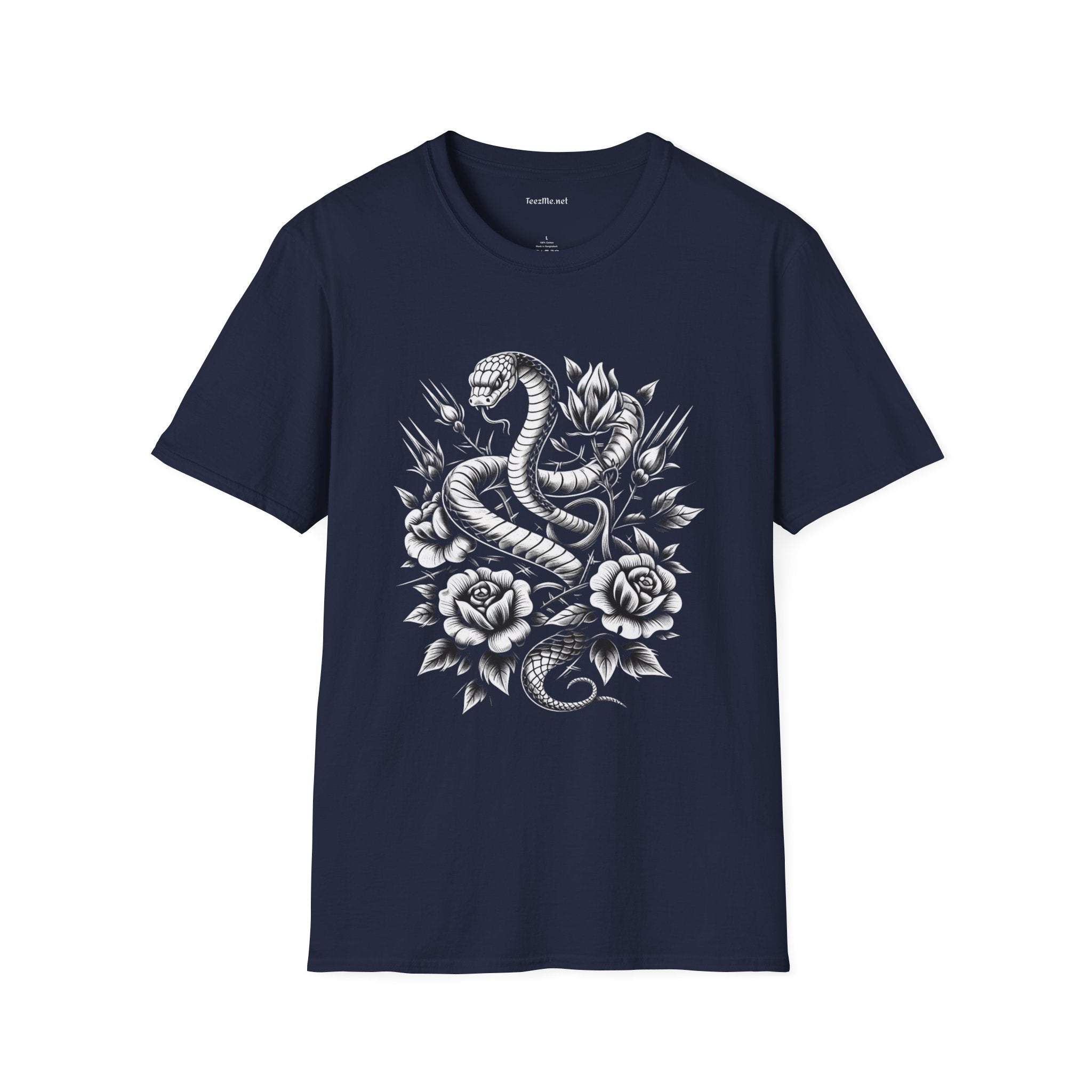 Snake with Flowers Unisex Softstyle T-Shirt 100% Cotton Graphic