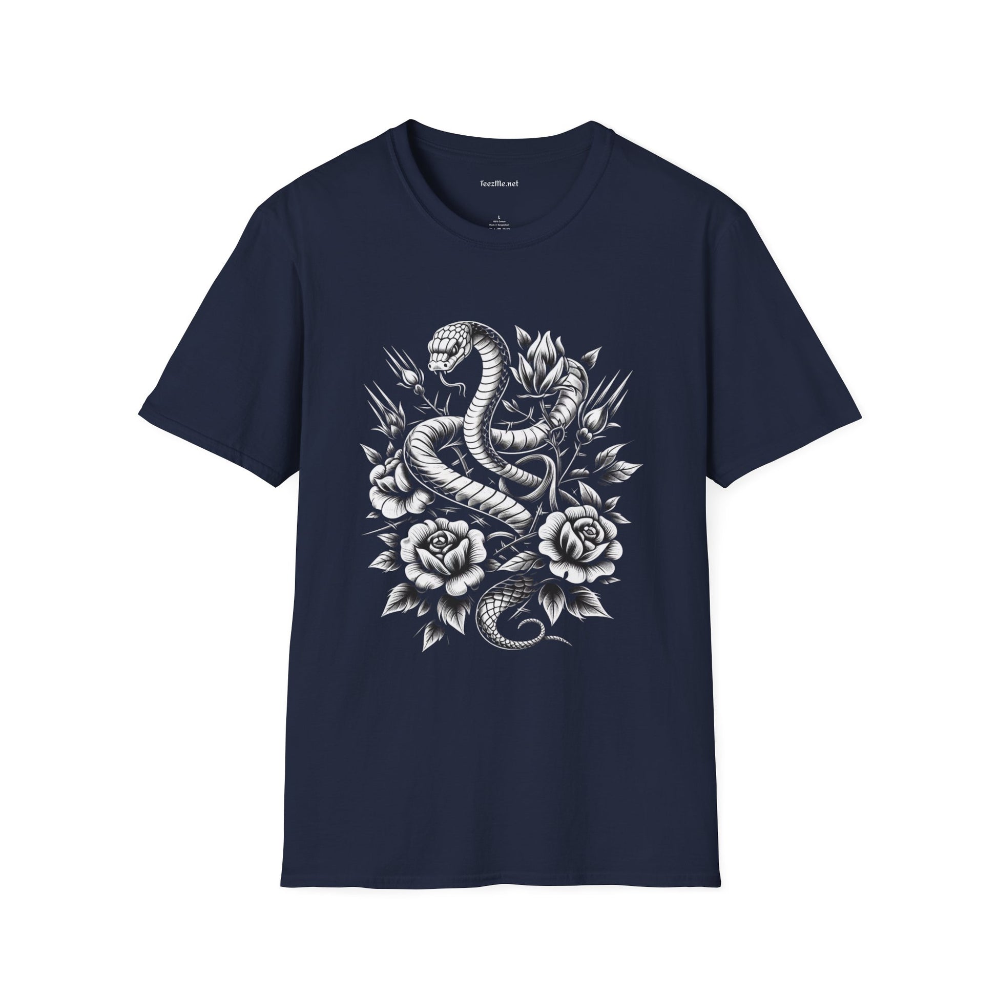 Snake with Flowers Unisex Softstyle T-Shirt 100% Cotton Graphic