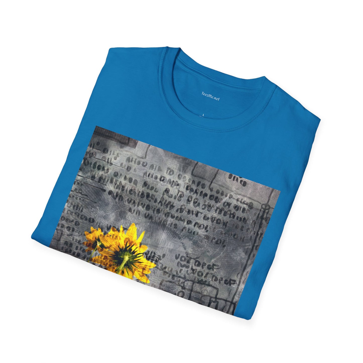 Yellow flowers with ancient symbols - Unisex Softstyle T-Shirt 100% Cotton Graphic