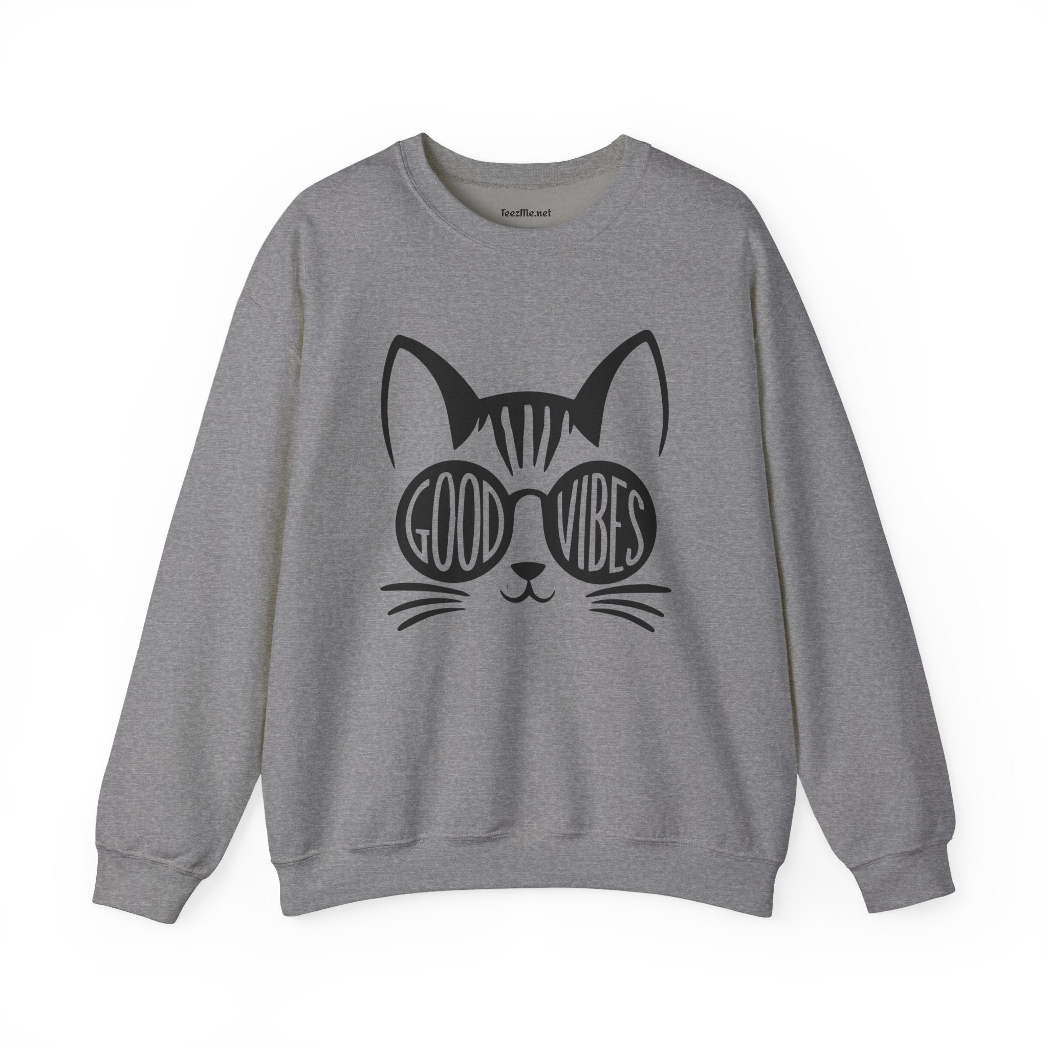 Good Vibes Cat Glasses  Unisex Heavy Blend™ Crewneck Sweatshirt Inspirational