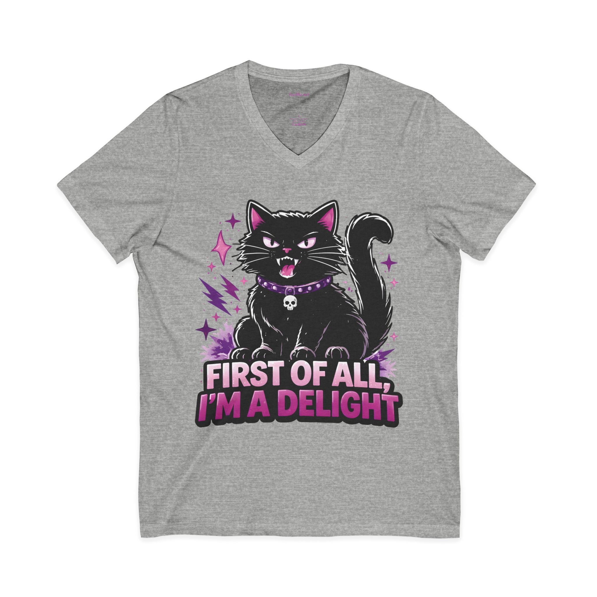 Cat Tee — "First of All I'm a Delight" V‑Neck