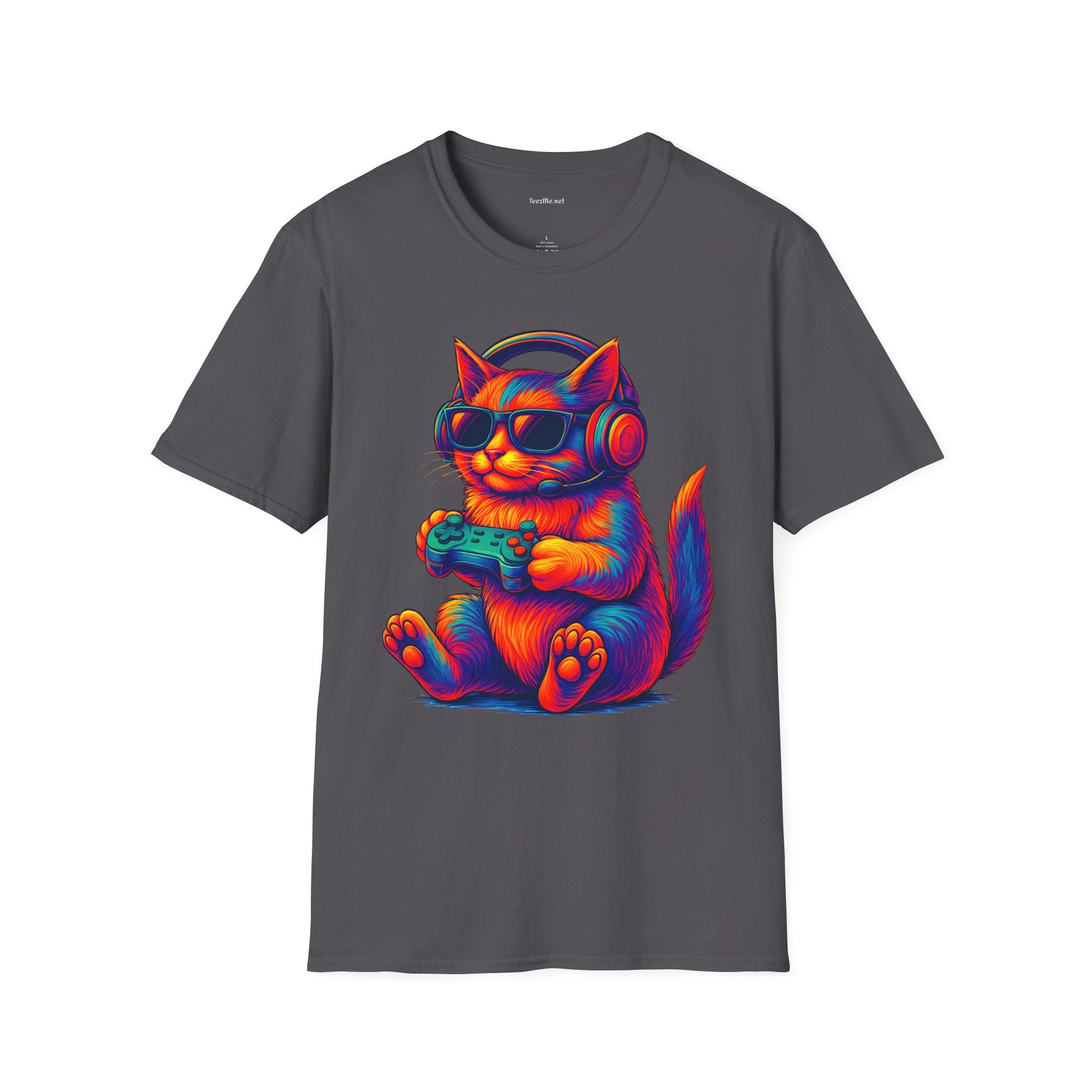 Cat Gamer Video Unisex Softstyle T-Shirt 100% Cotton Graphic