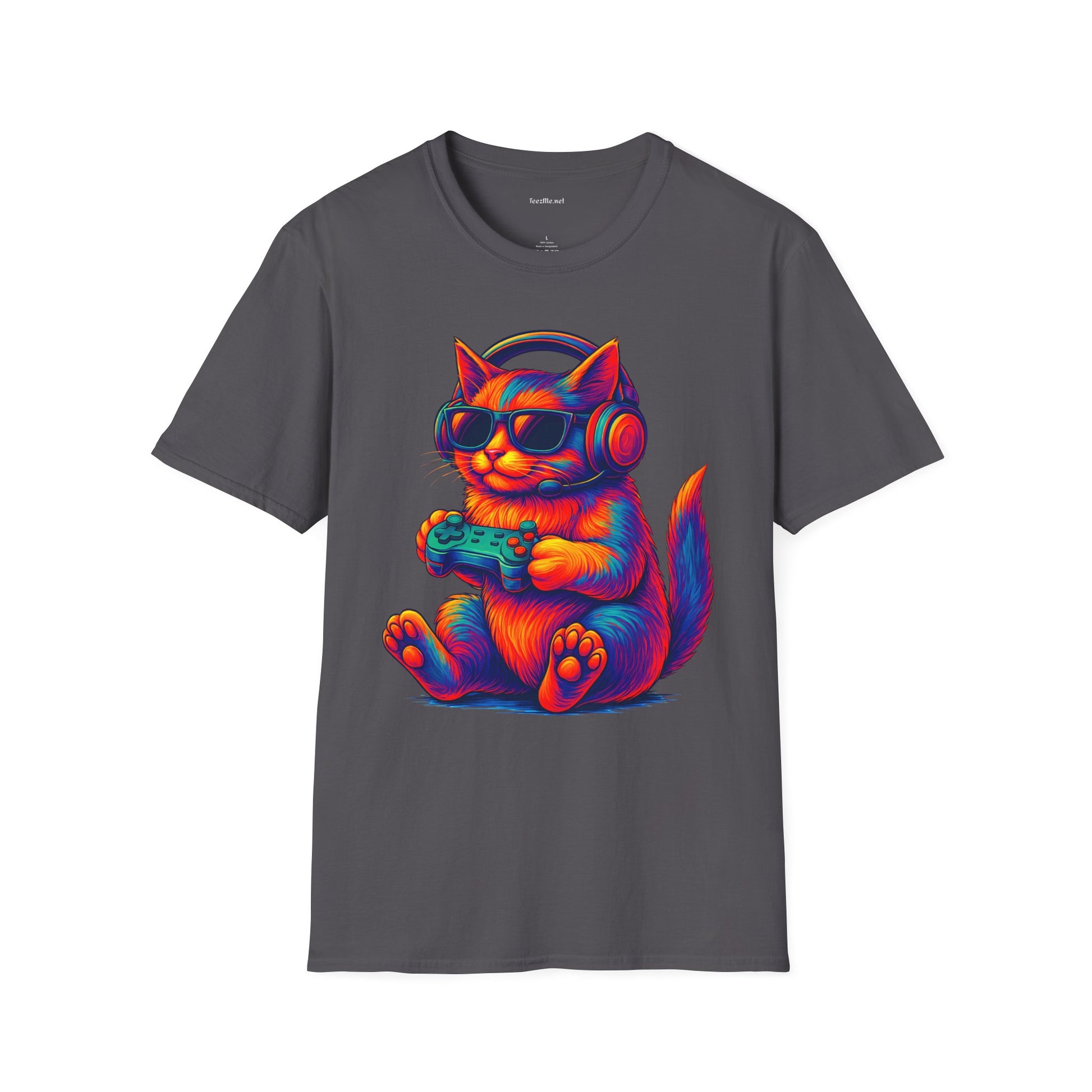 Cat Gamer Video Unisex Softstyle T-Shirt 100% Cotton Graphic