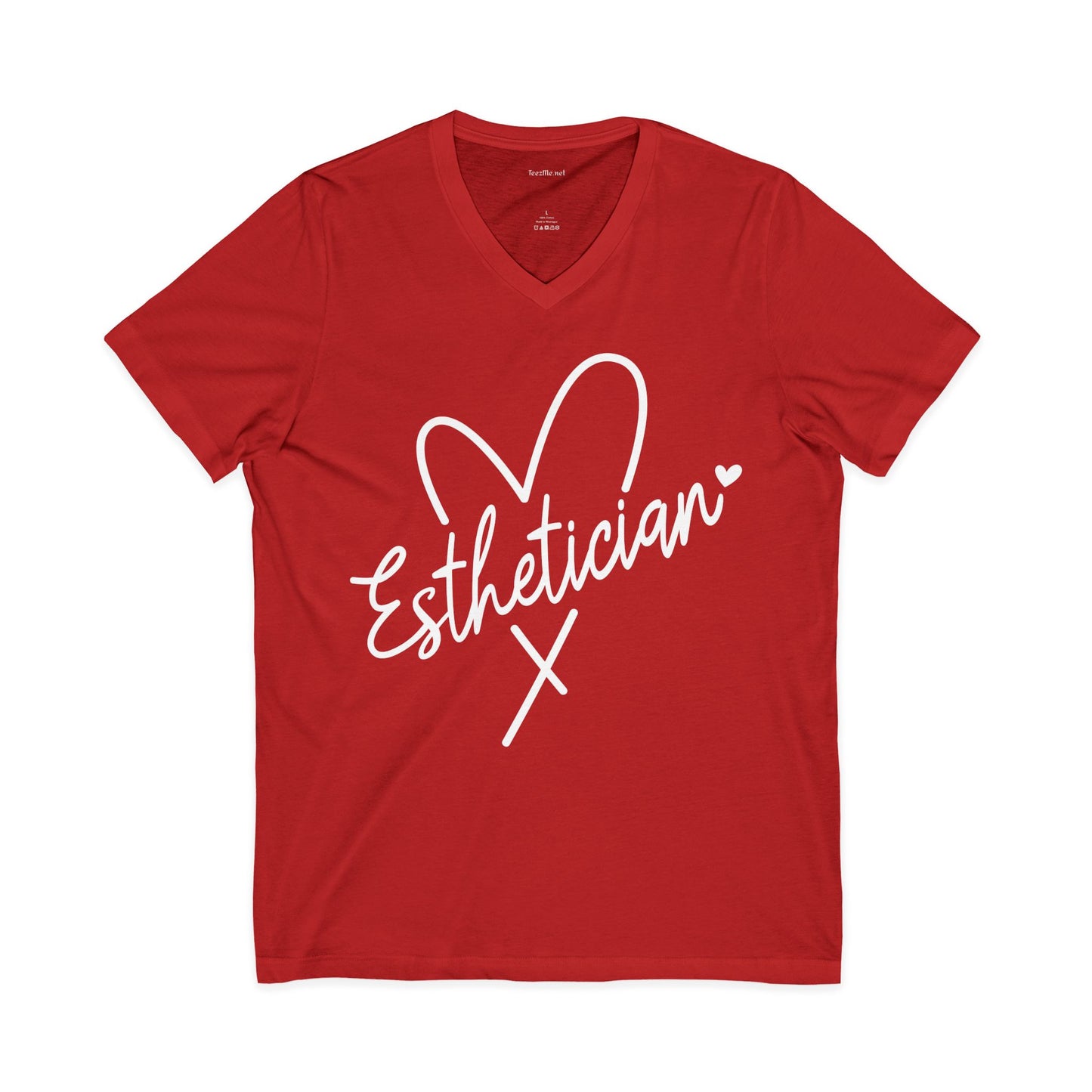 Esthetician with heart (white text) Unisex Jersey Short Sleeve V-Neck Tee