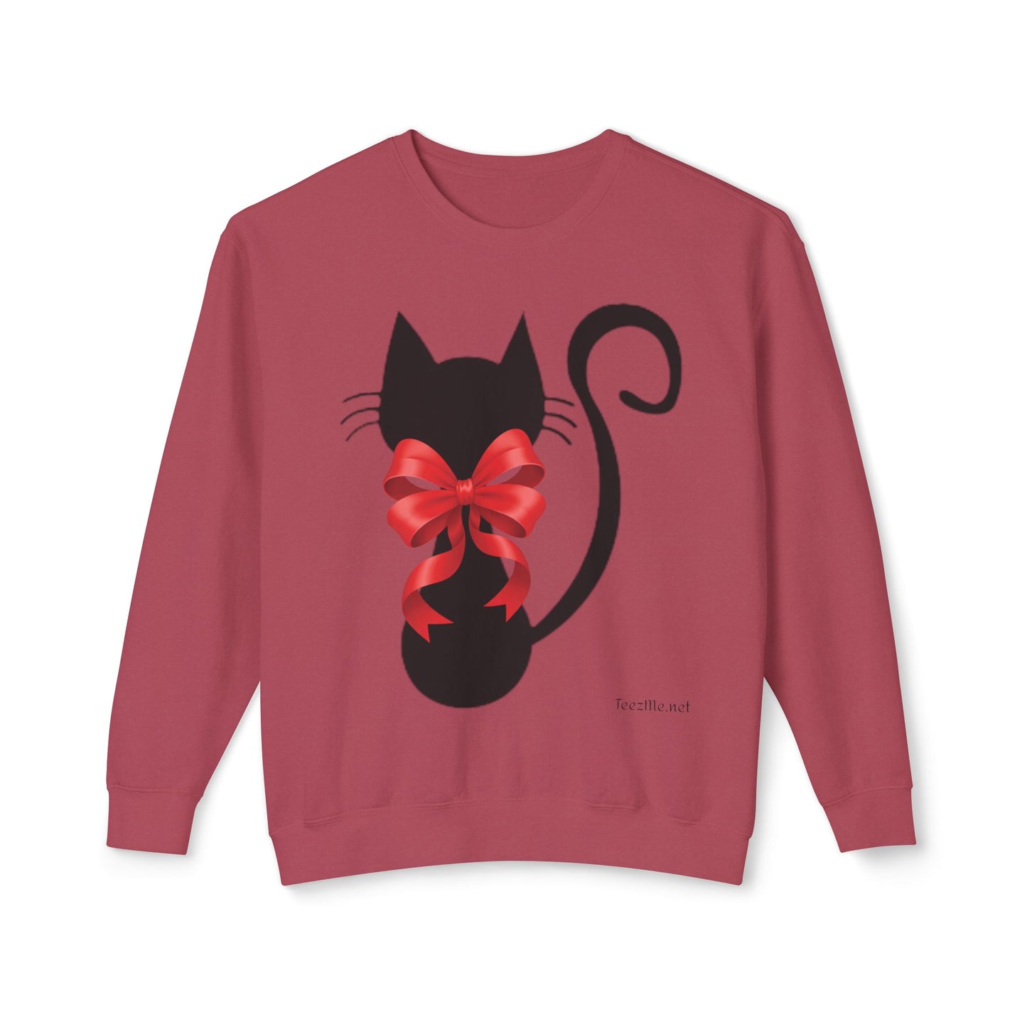 Cat with Red Bow 01 Unisex Lightweight Crewneck Sweatshirt