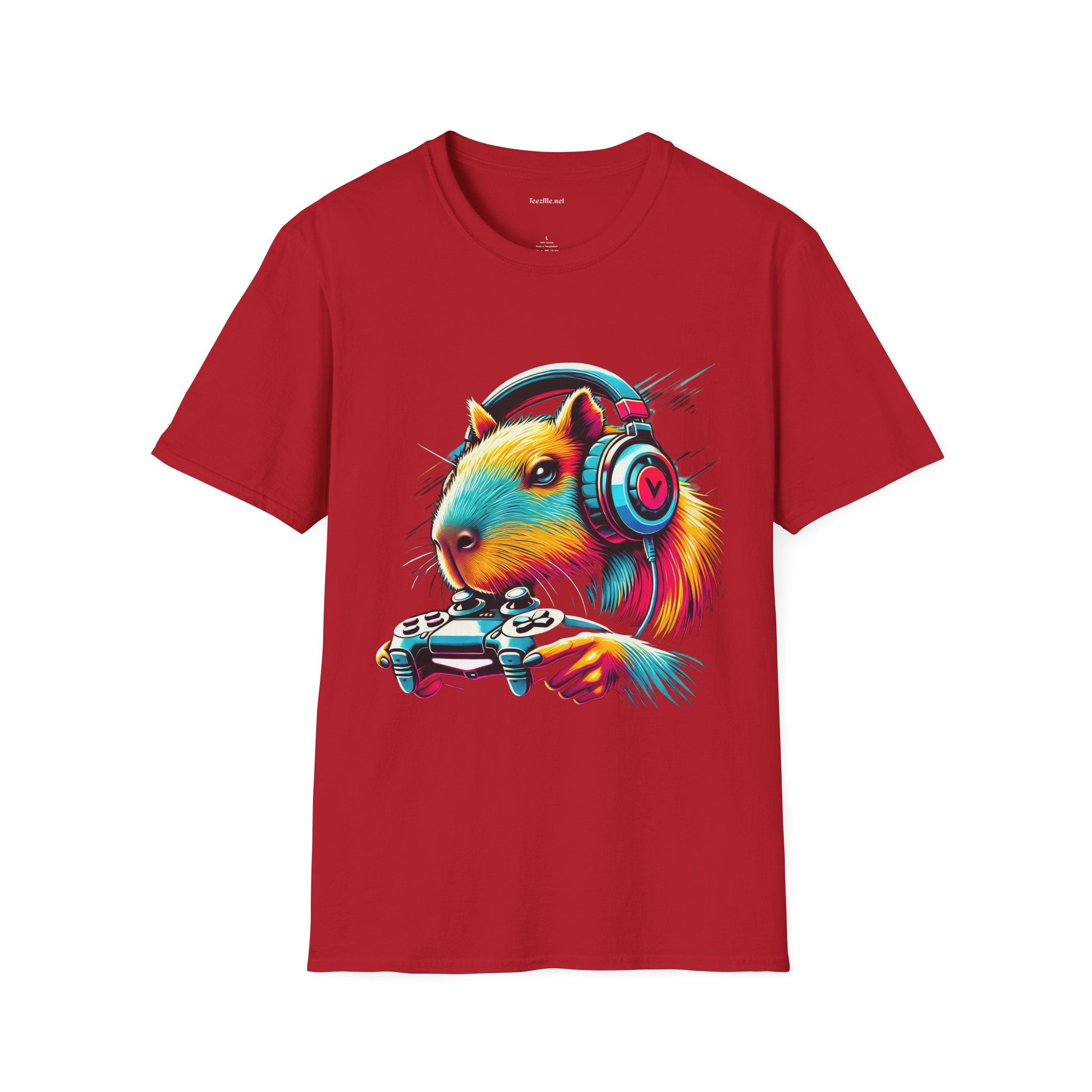 Capybara Video Gamer Unisex Softstyle T-Shirt 100% Cotton Graphic