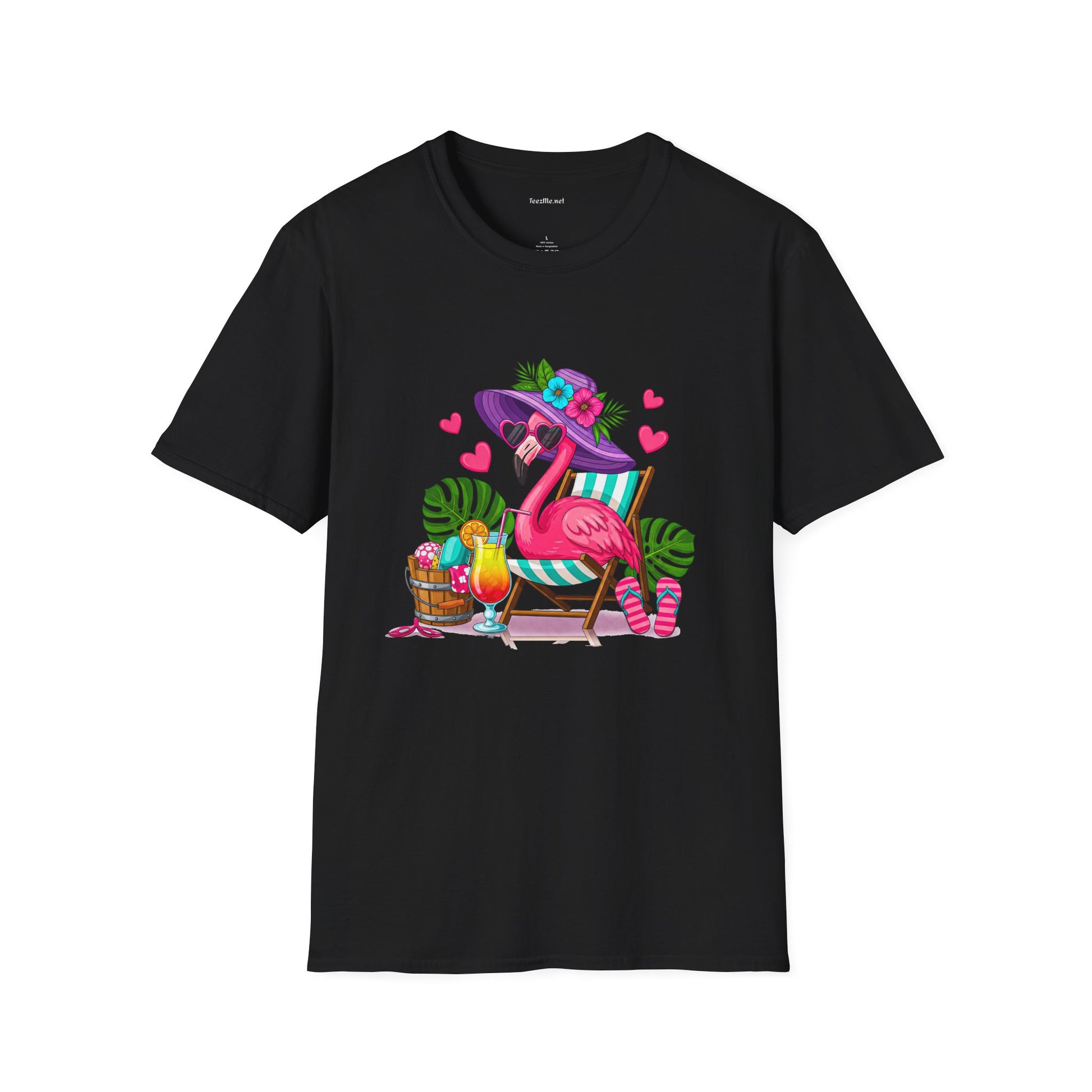 Chic Beach Flamingo Unisex Softstyle T-Shirt 100% Cotton Graphic