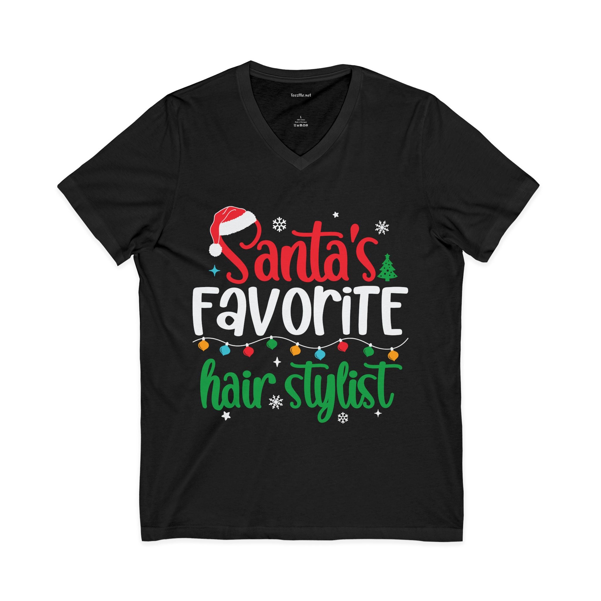 Santa's Favorite Hairstylist V-Neck Tee — Christmas Hair Stylist Shirt