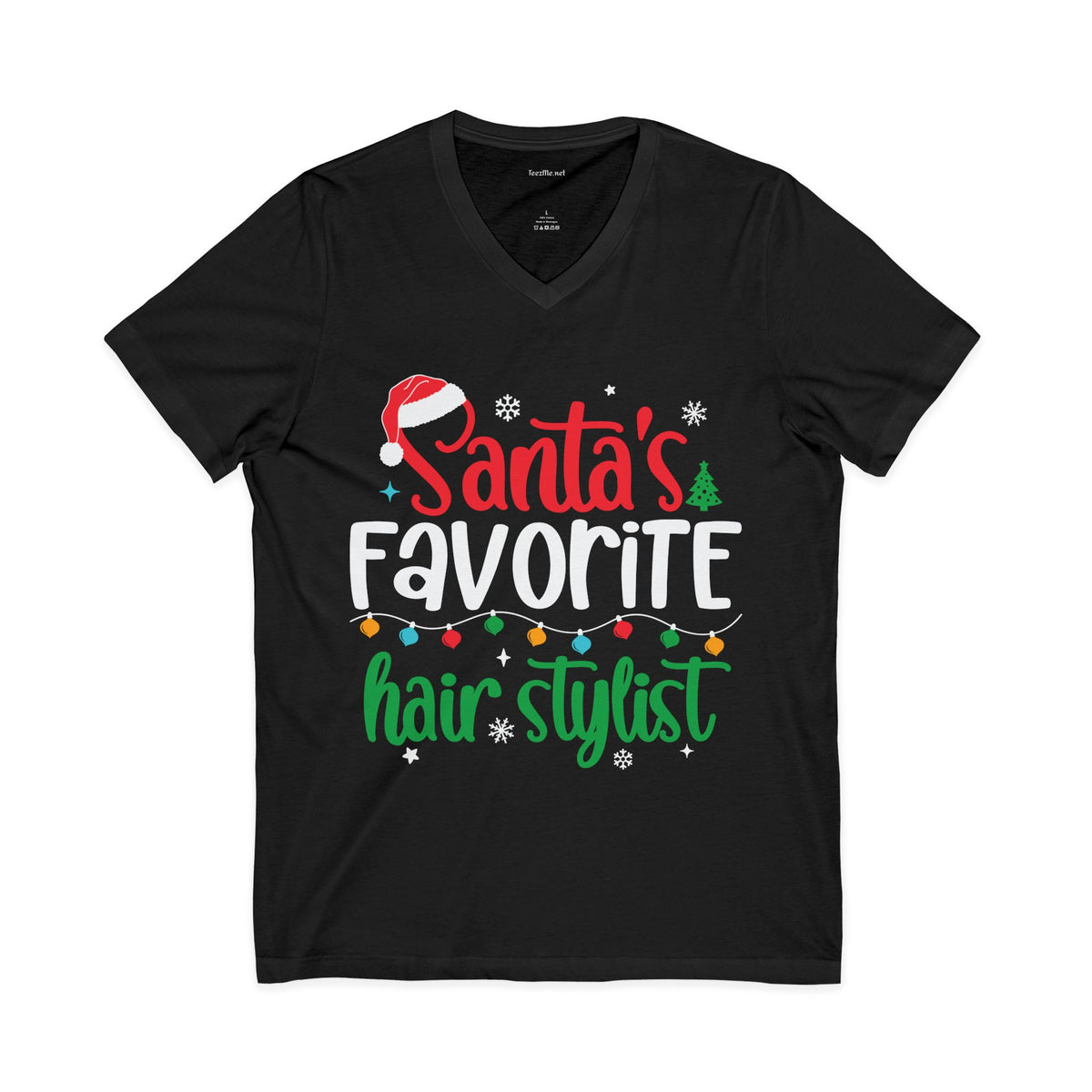 Santa's Favorite Hairstylist V-Neck Tee — Christmas Hair Stylist Shirt