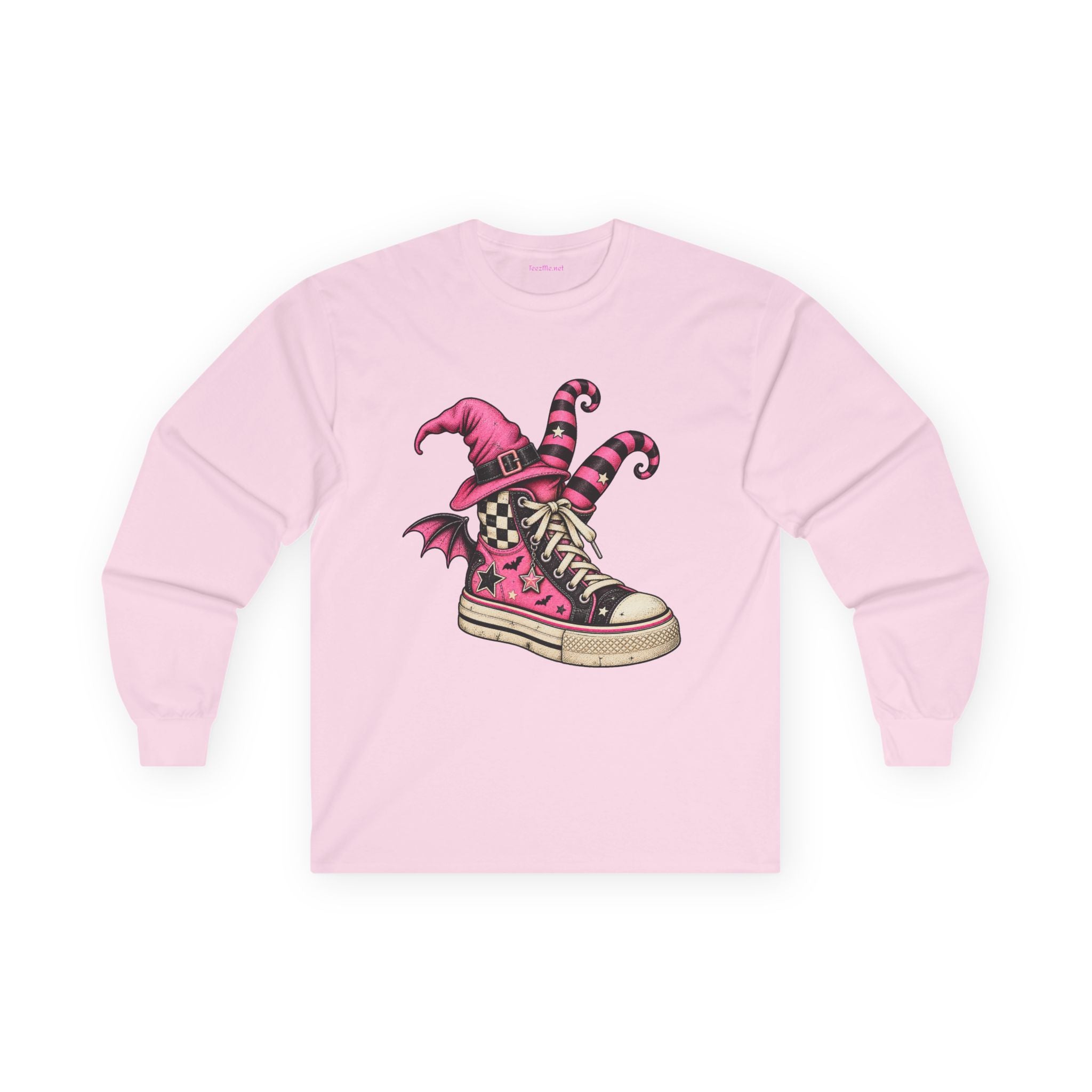 Witchy Sneaker Long Sleeve Tee — Pink Goth Converse Witch Shoe Design