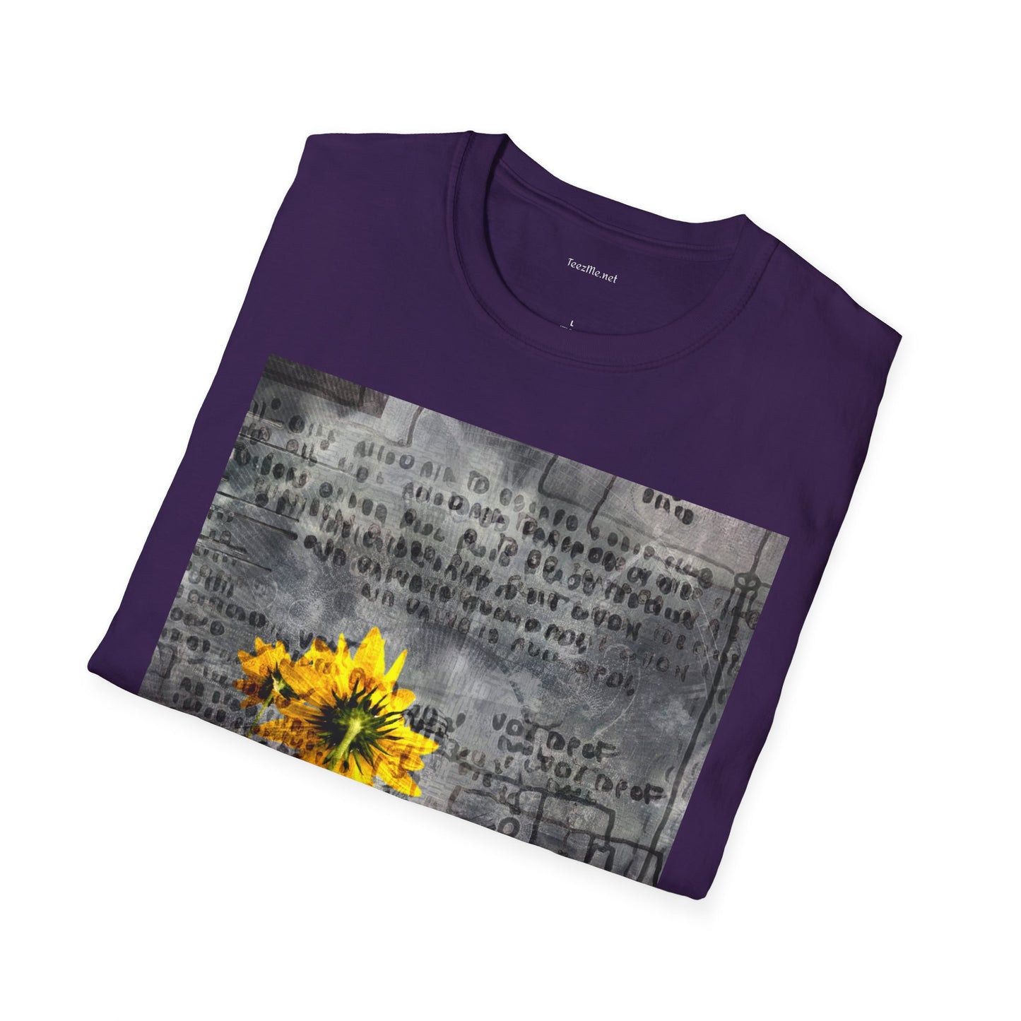 Yellow flowers with ancient symbols - Unisex Softstyle T-Shirt 100% Cotton Graphic