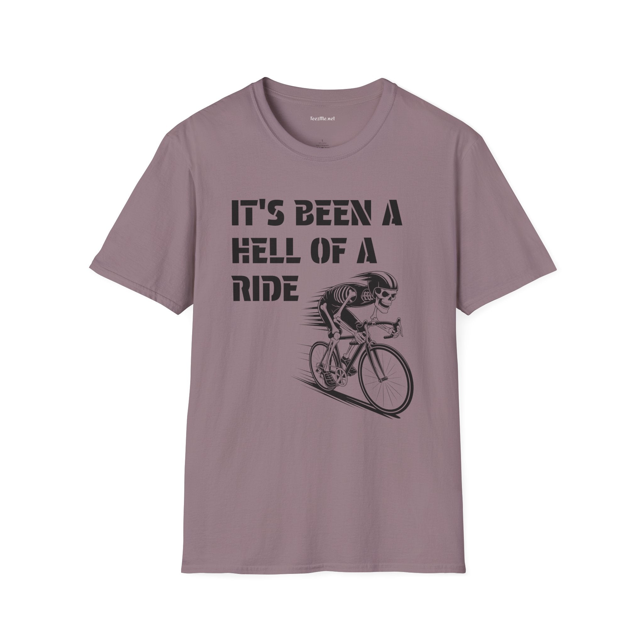 It's been a Hell of a Ride (skeleton on bicycle) Unisex Softstyle T-Shirt 100% Cotton Graphic