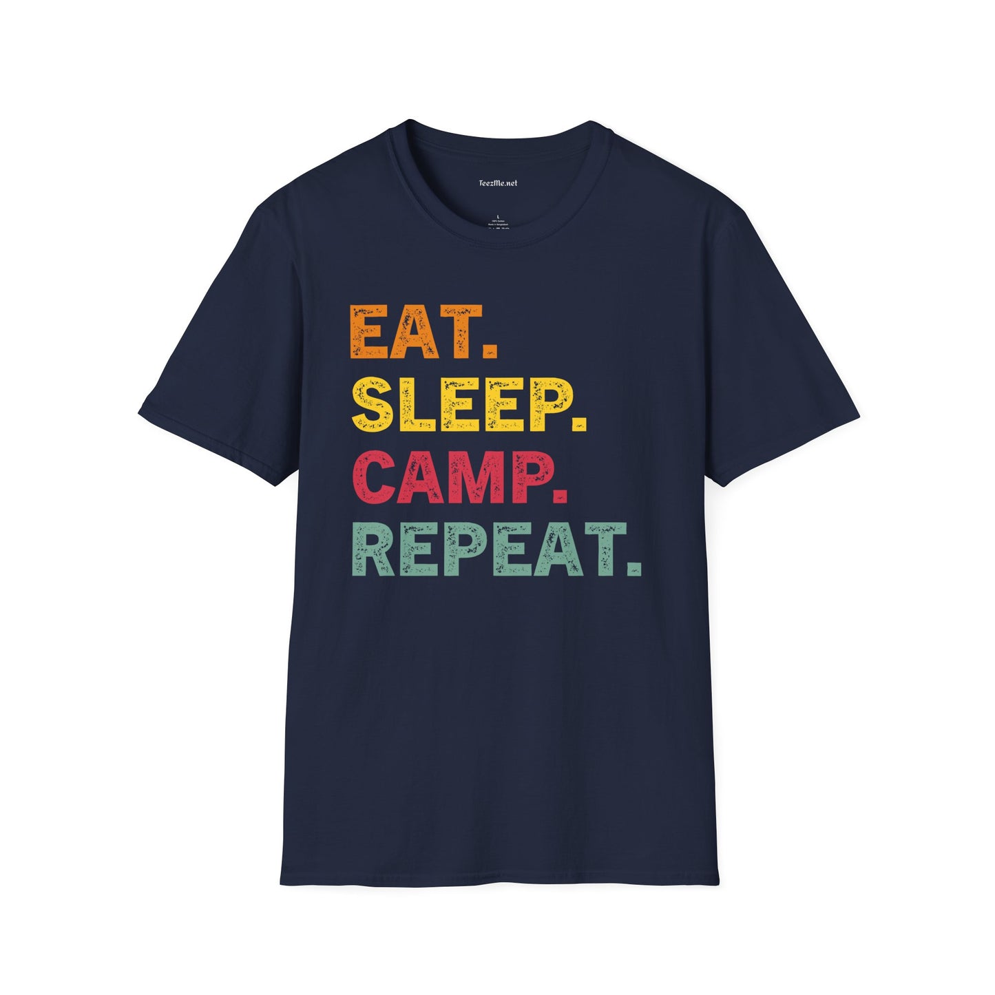 EAT SLEEP CAMP REPEAT Unisex Softstyle T-Shirt 100% Cotton Graphic
