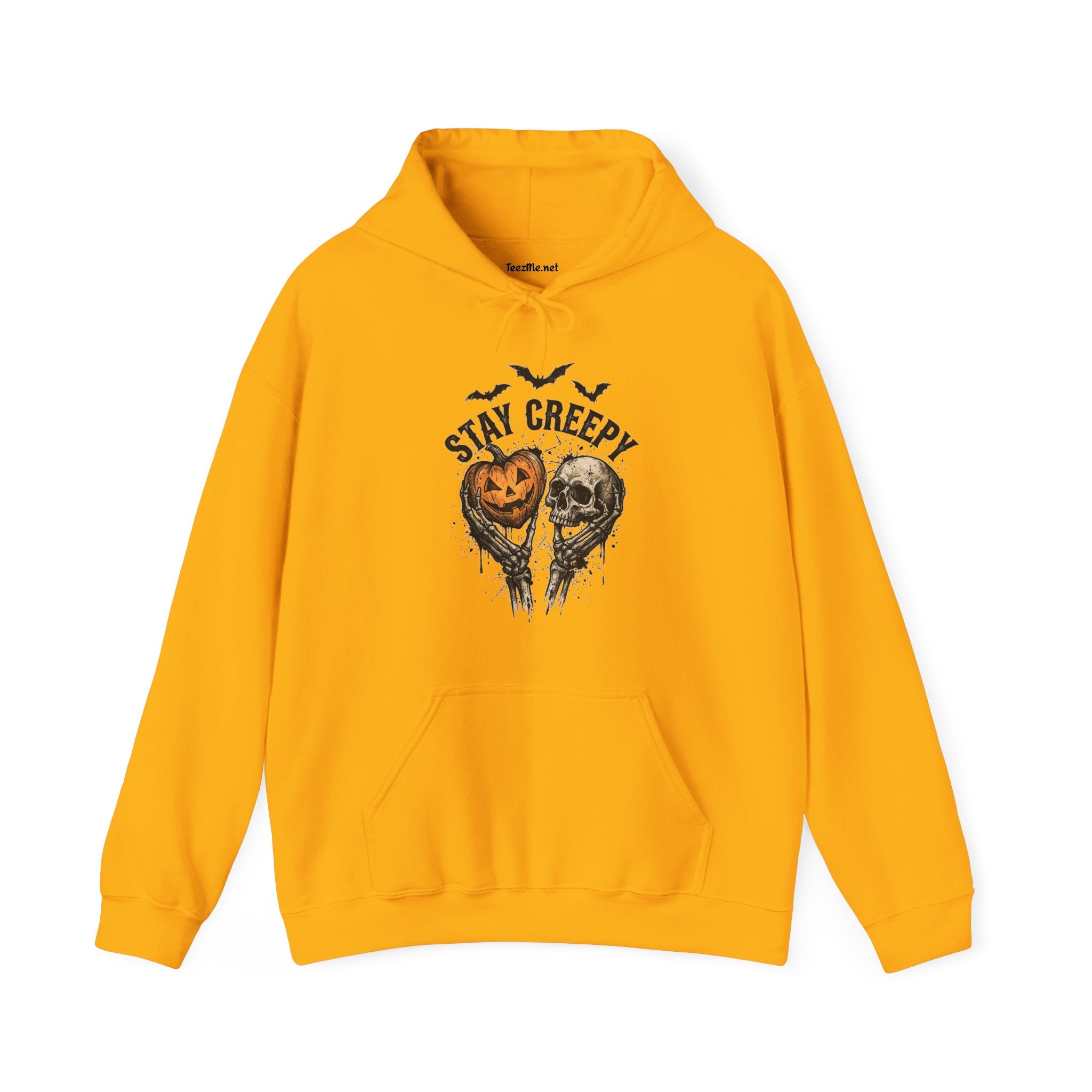 Stay Creepy Halloween Hoodie — Pumpkin & Skull Graphic Hooded Sweatshirt