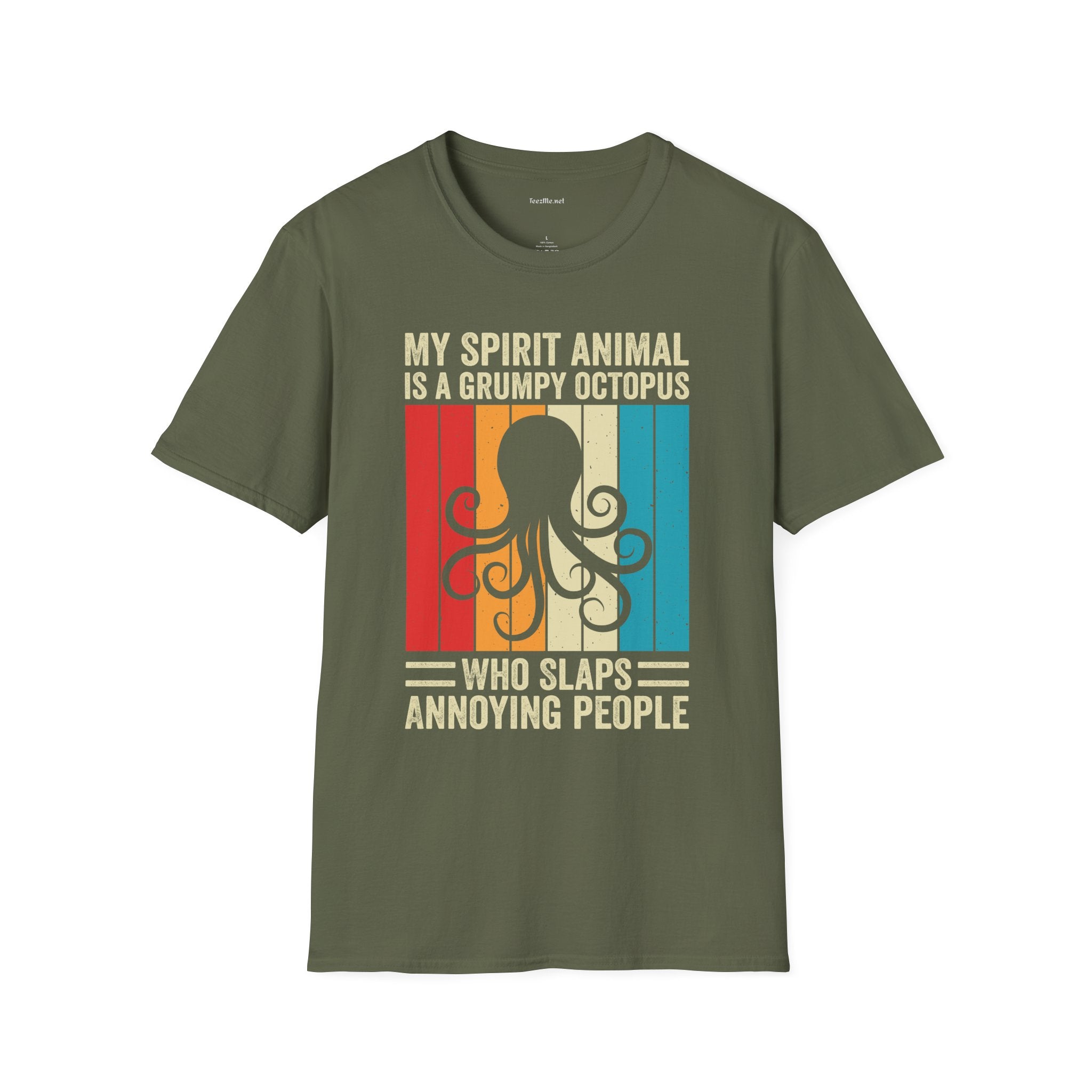 Grumpy Octopus Spirit Animal Unisex Softstyle T-Shirt 100% Cotton Graphic