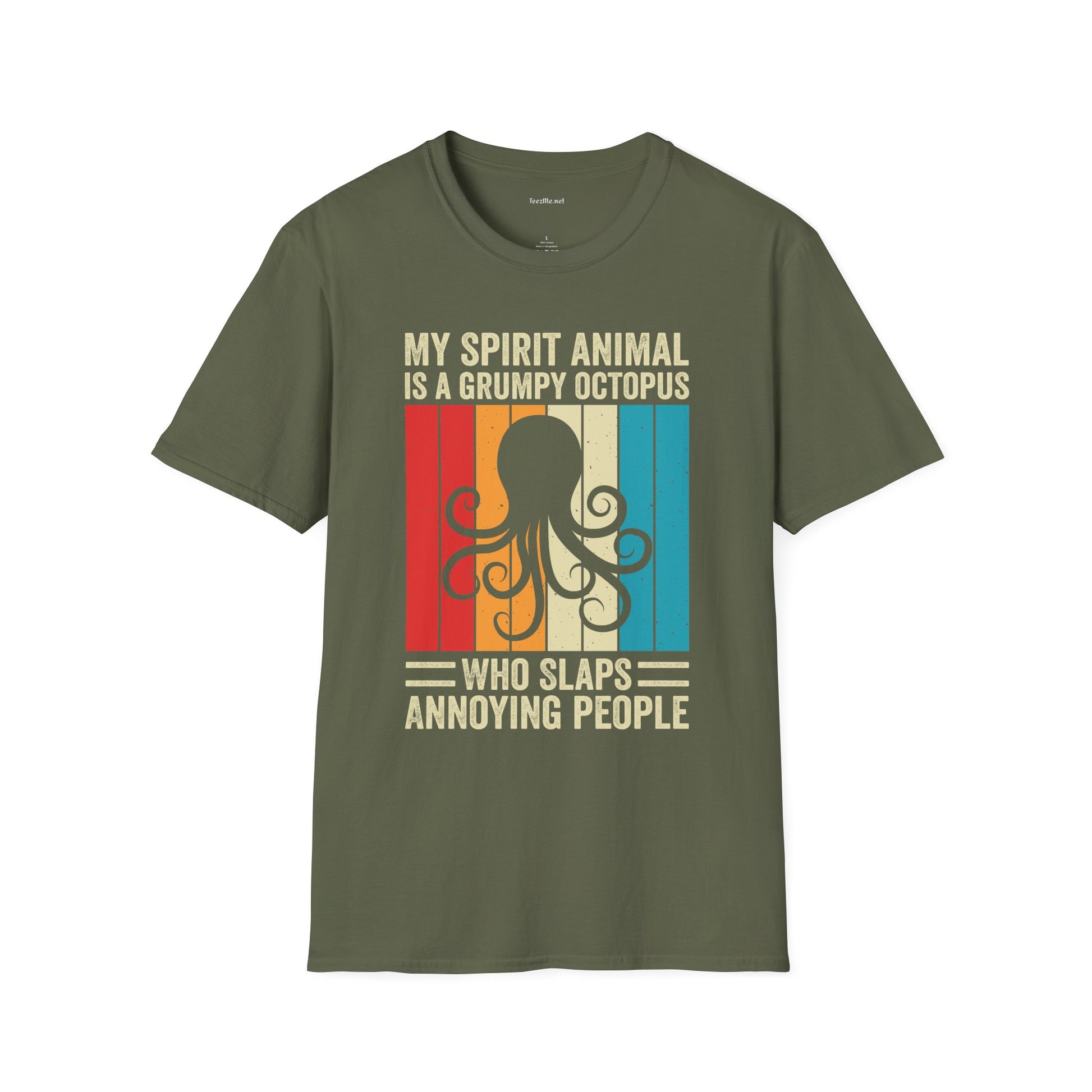Grumpy Octopus Spirit Animal Unisex Softstyle T-Shirt 100% Cotton Graphic