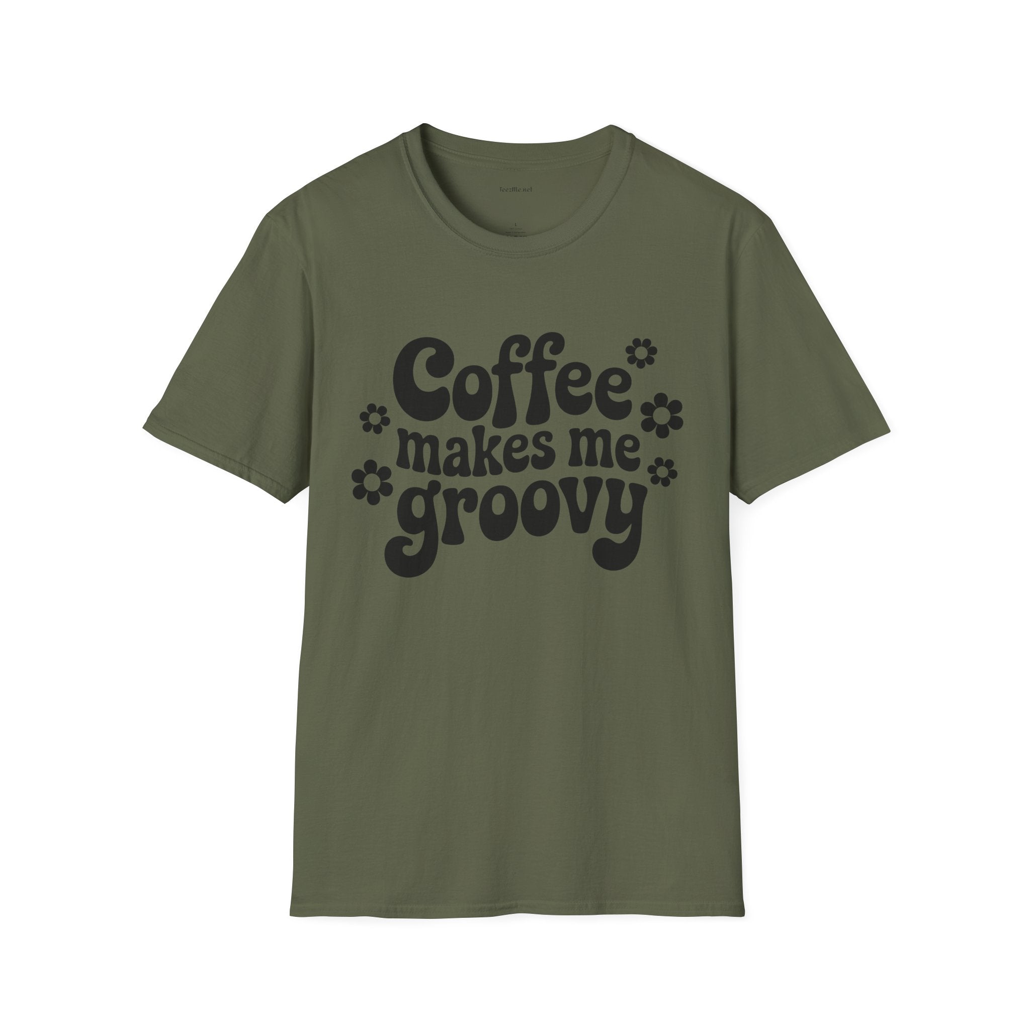 Groovy Coffee T-Shirt — “Coffee Makes Me Groovy” Retro Floral Tee