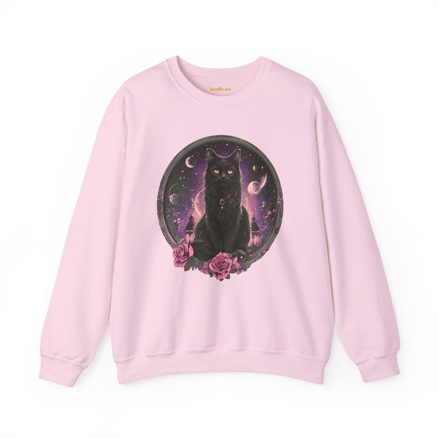 Moon Witchy Black Cat Unisex Heavy Bend™ Crewneck Sweatshirt Graphic