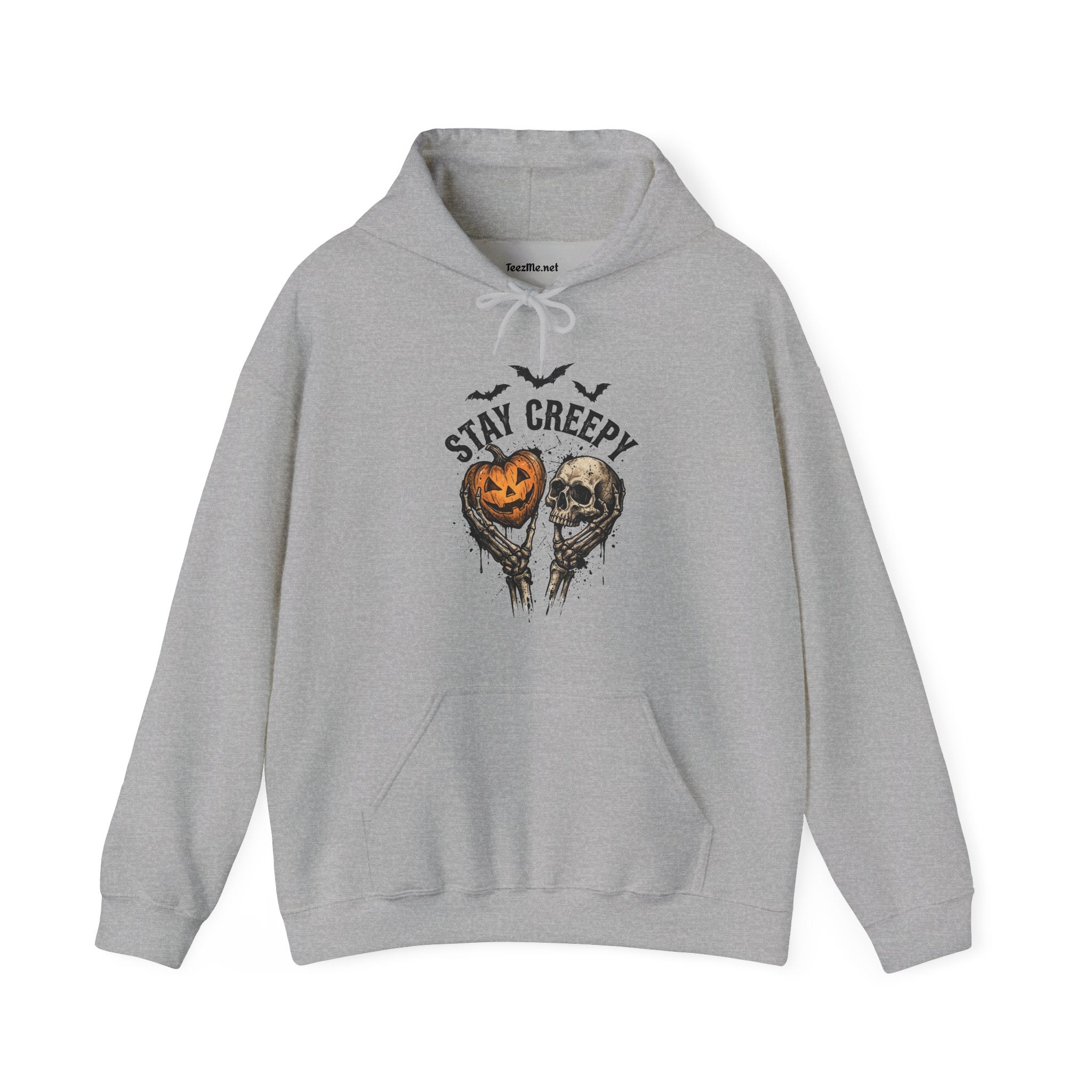 Stay Creepy Halloween Hoodie — Pumpkin & Skull Graphic Hooded Sweatshirt