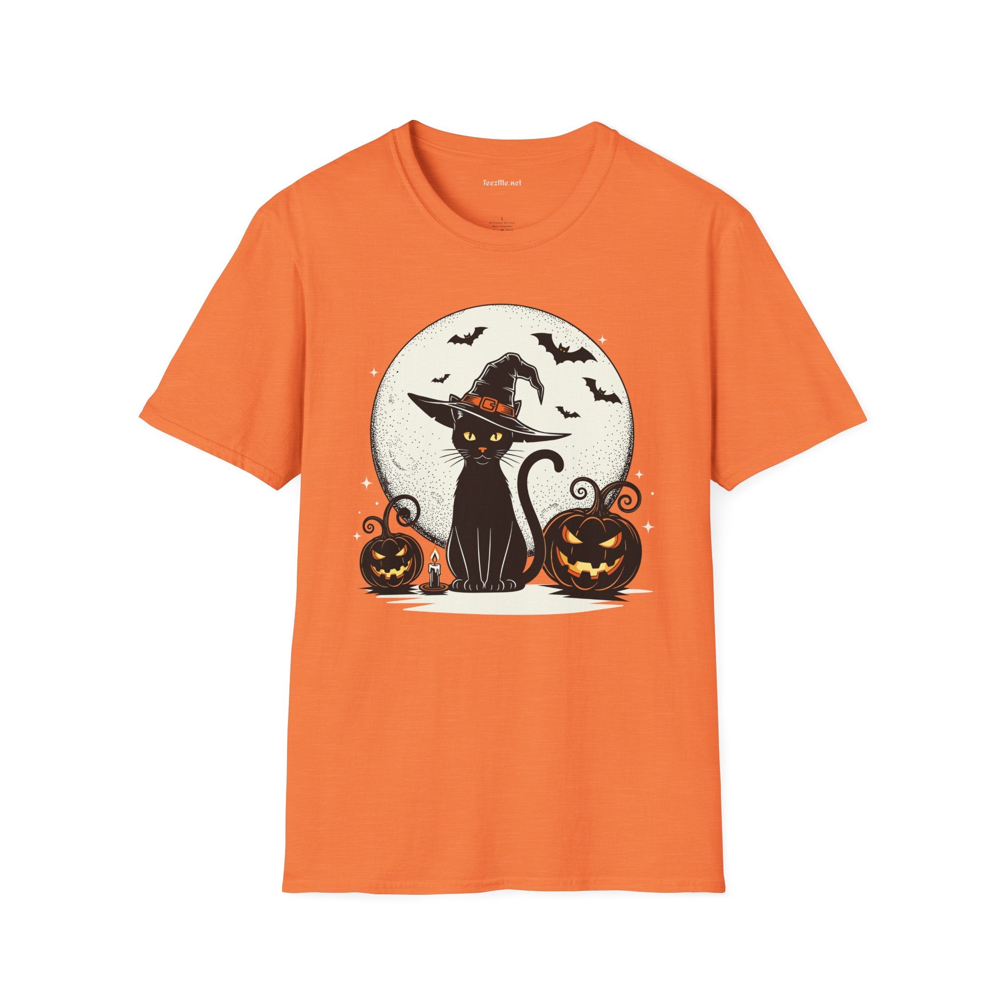 Cat with pumpkin Unisex Softstyle T-Shirt 100% Cotton Graphic