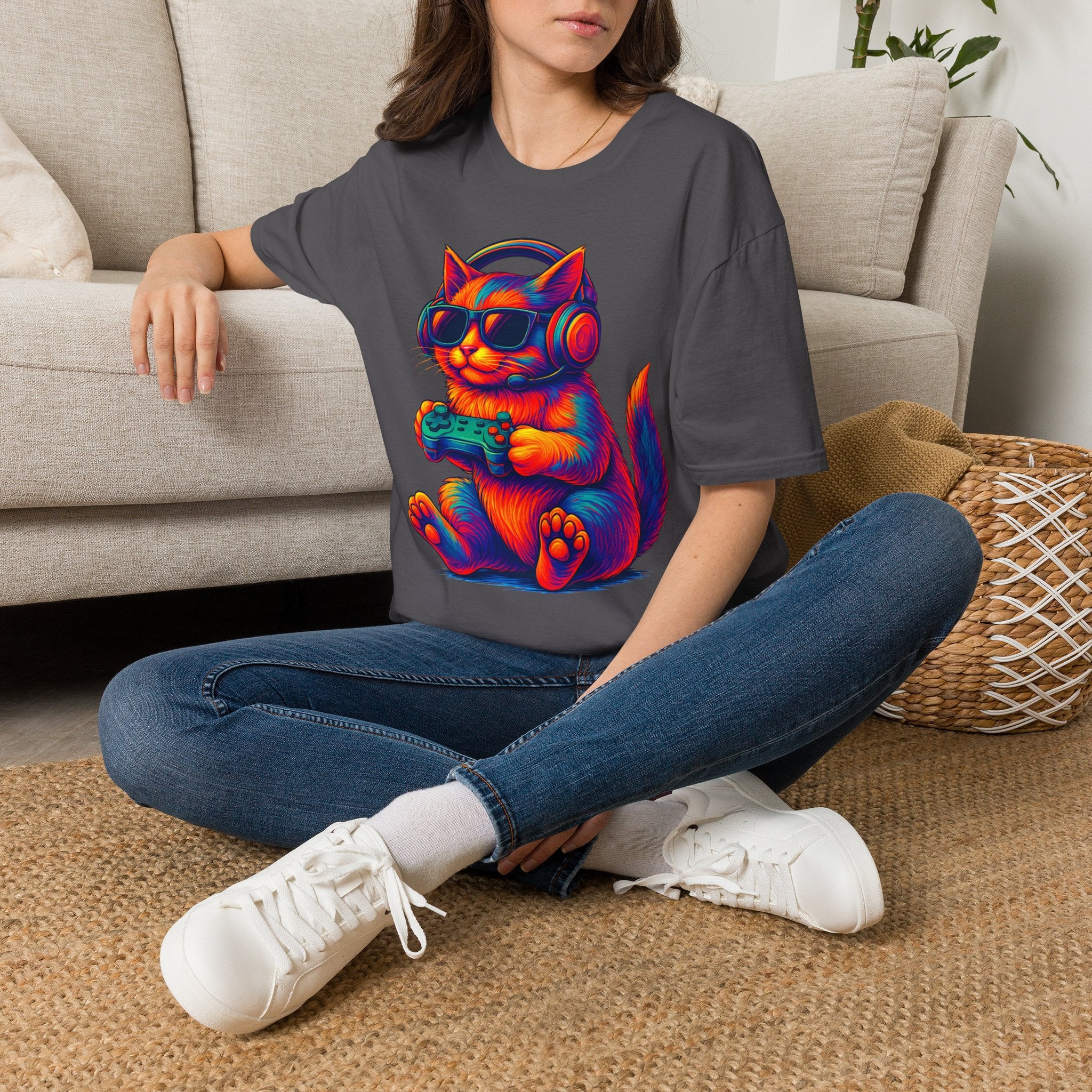 Cat Gamer Video Unisex Softstyle T-Shirt 100% Cotton Graphic