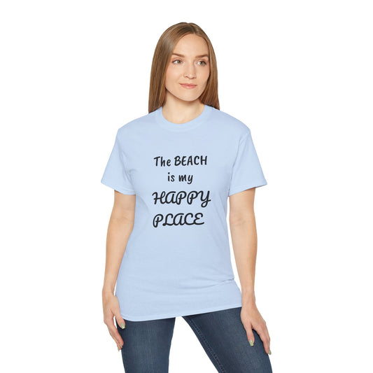 The BEACH is my Happy Place - Unisex Ultra Cotton Tee 100% Cotton Graphic