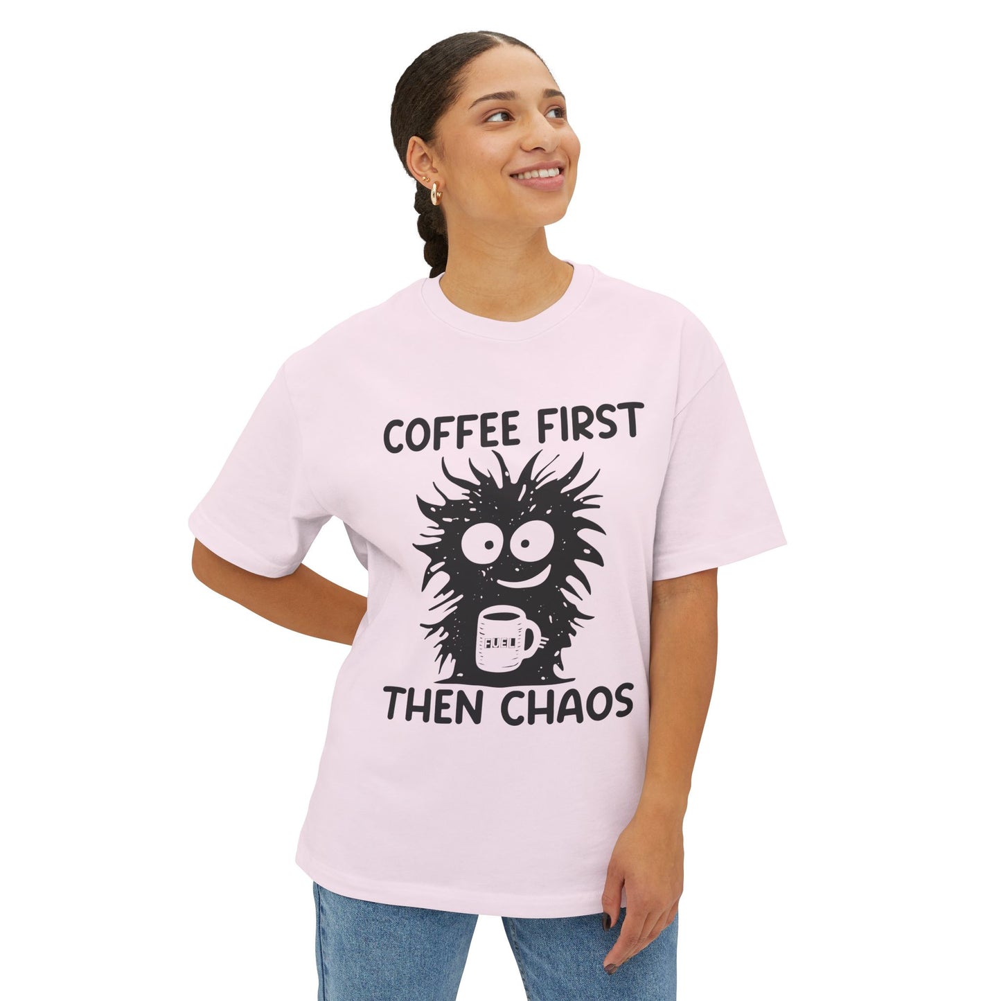Coffee First Then Chaos Unisex Oversized Boxy Tee