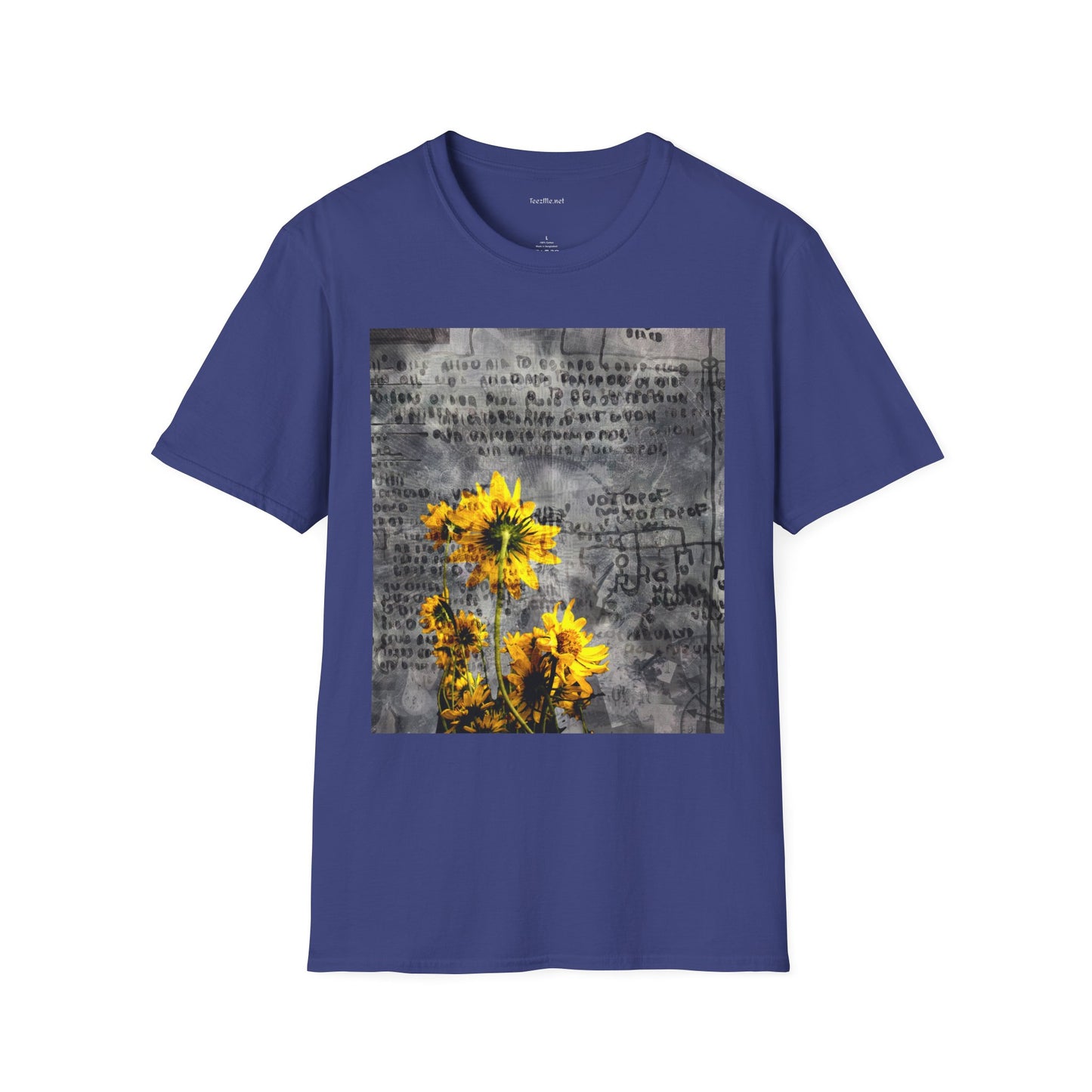 Yellow flowers with ancient symbols - Unisex Softstyle T-Shirt 100% Cotton Graphic