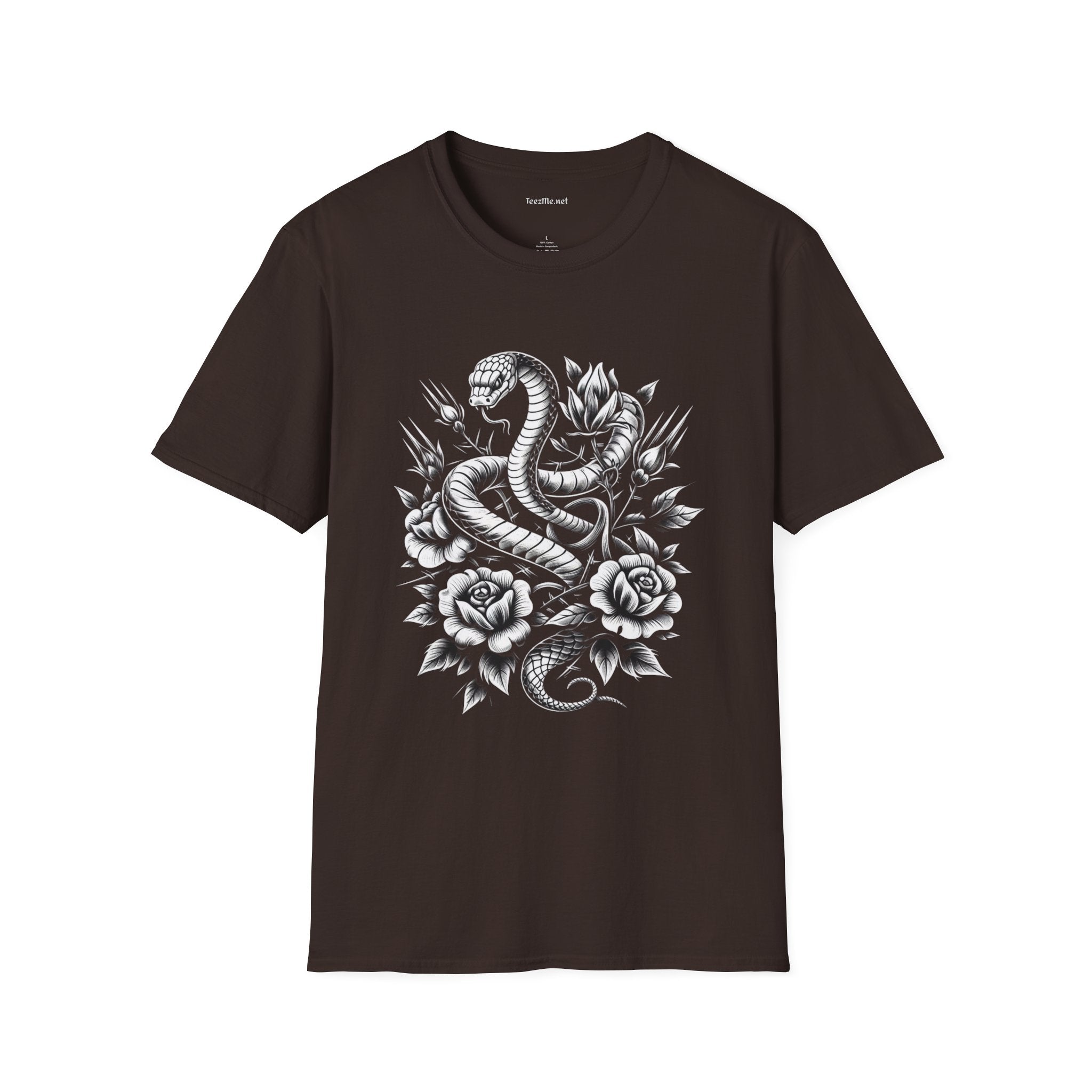 Snake with Flowers Unisex Softstyle T-Shirt 100% Cotton Graphic