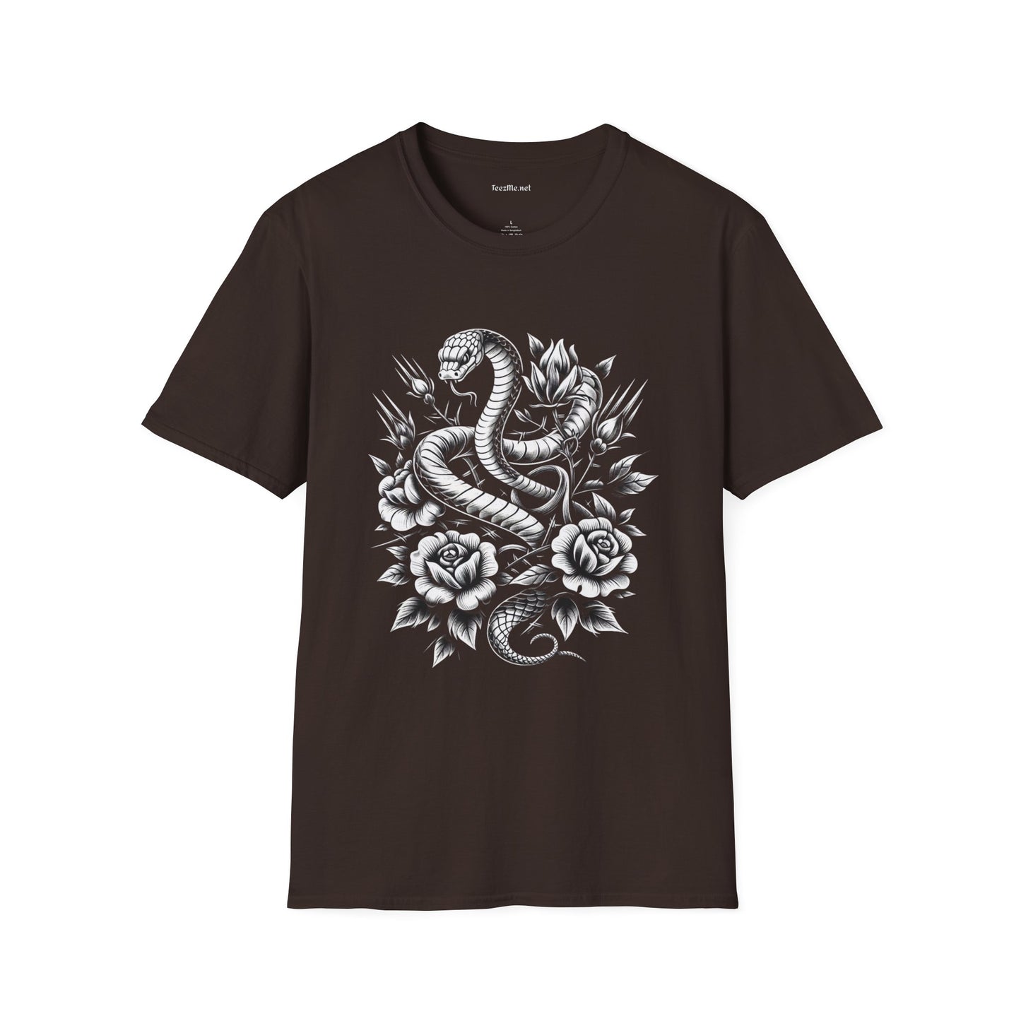 Snake with Flowers  Unisex Softstyle T-Shirt 100% Cotton Graphic