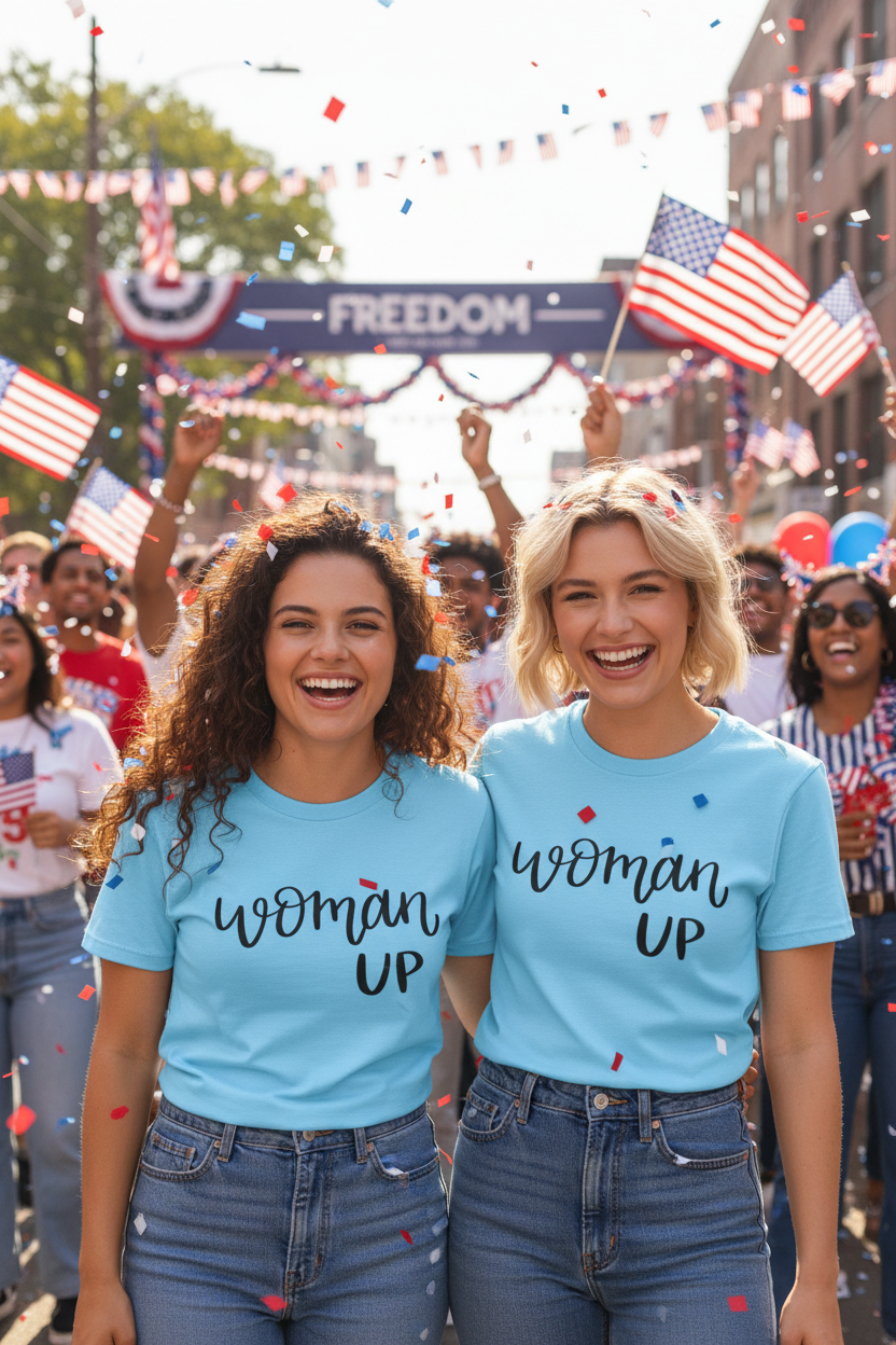 Woman Up T-Shirt — Feminist Empowerment Tee for Women, 'Woman Up' Script Design