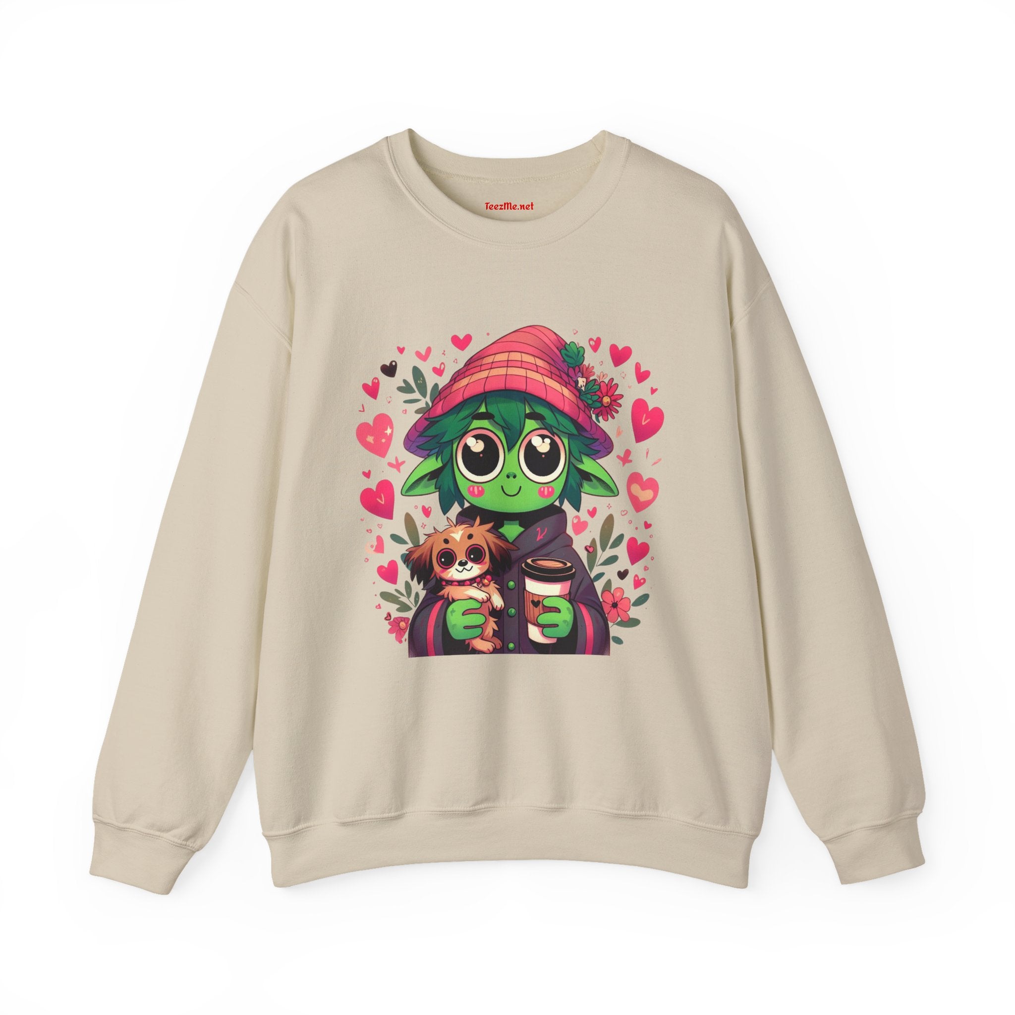 Cute Alien with Hearts Unisex Heavy Blend™ Crewneck Sweatshirt