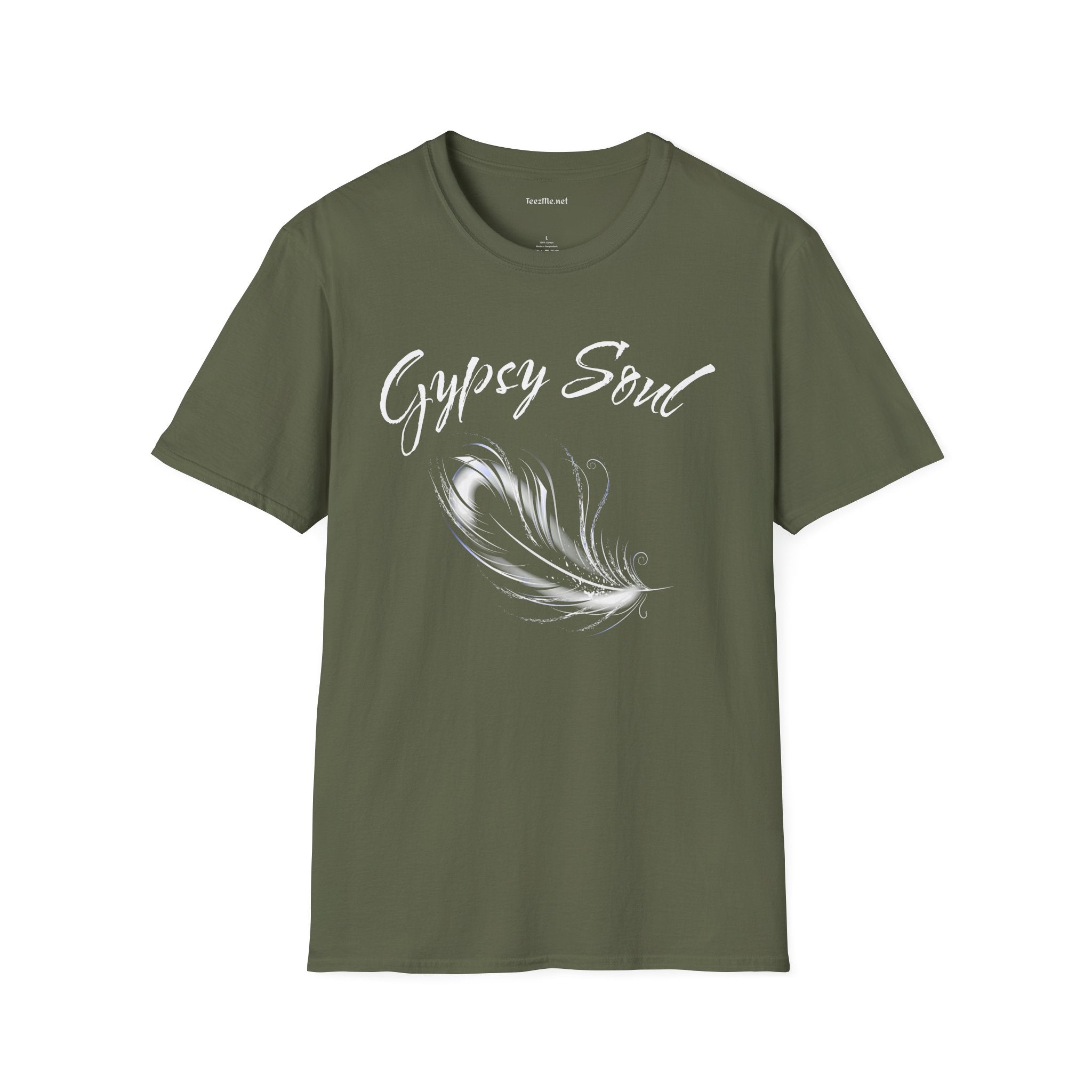 Gypsy Soul with Feather Unisex Softstyle T-Shirt 100% Cotton