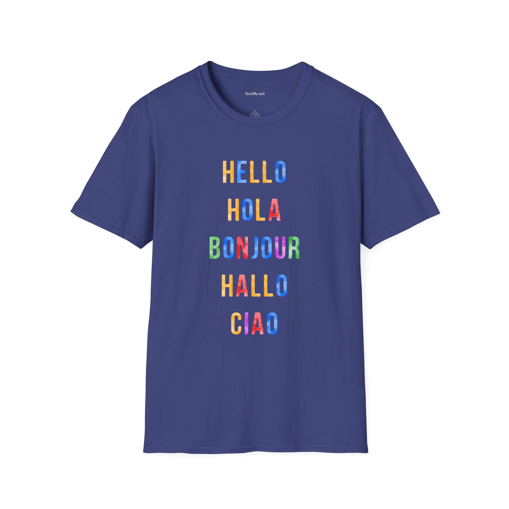 HELLO HOLA BONJOUR HALLO CIAO Unisex Softstyle T-Shirt 100% Cotton Graphic