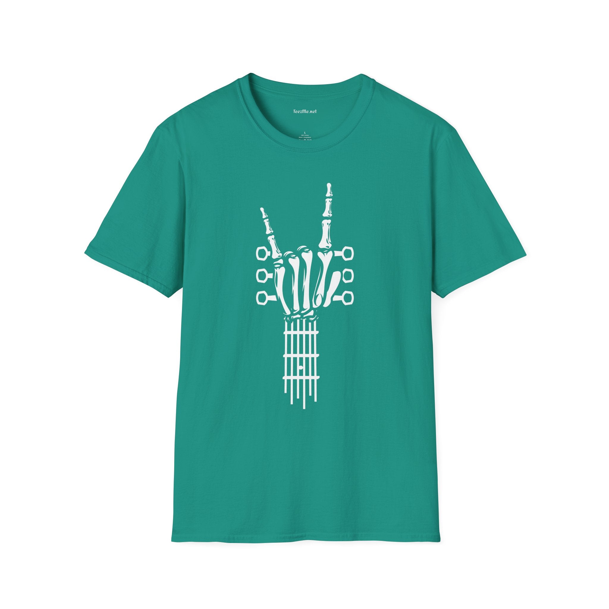 Skeleton Hand with Guitar - Unisex Softstyle T-Shirt 100% Cotton Graphic