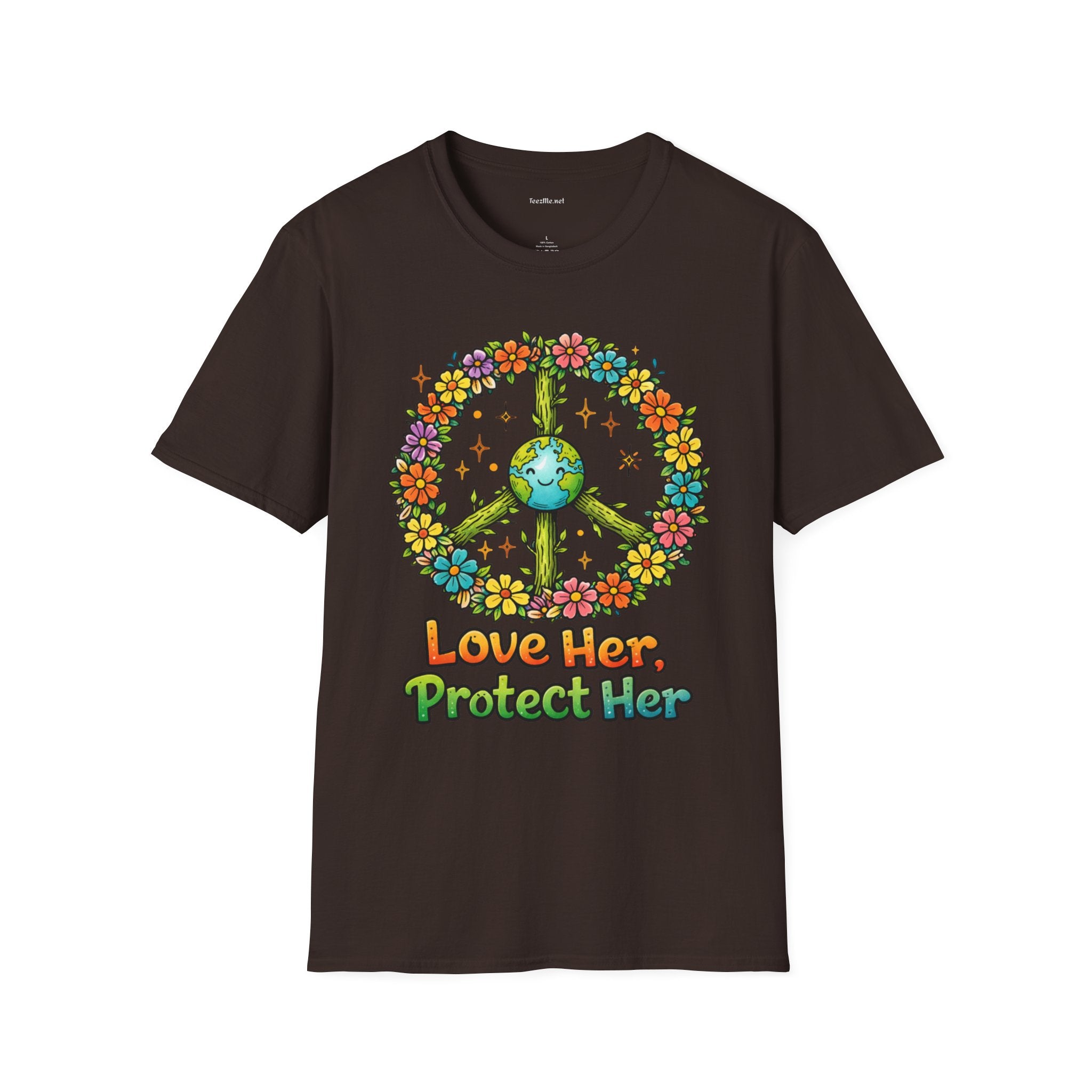 Earth Peace T-Shirt — "Love Her, Protect Her" Floral Eco Graphic