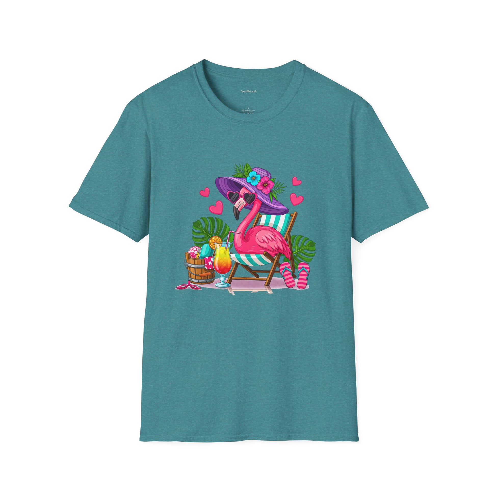 Chic Beach Flamingo Unisex Softstyle T-Shirt 100% Cotton Graphic