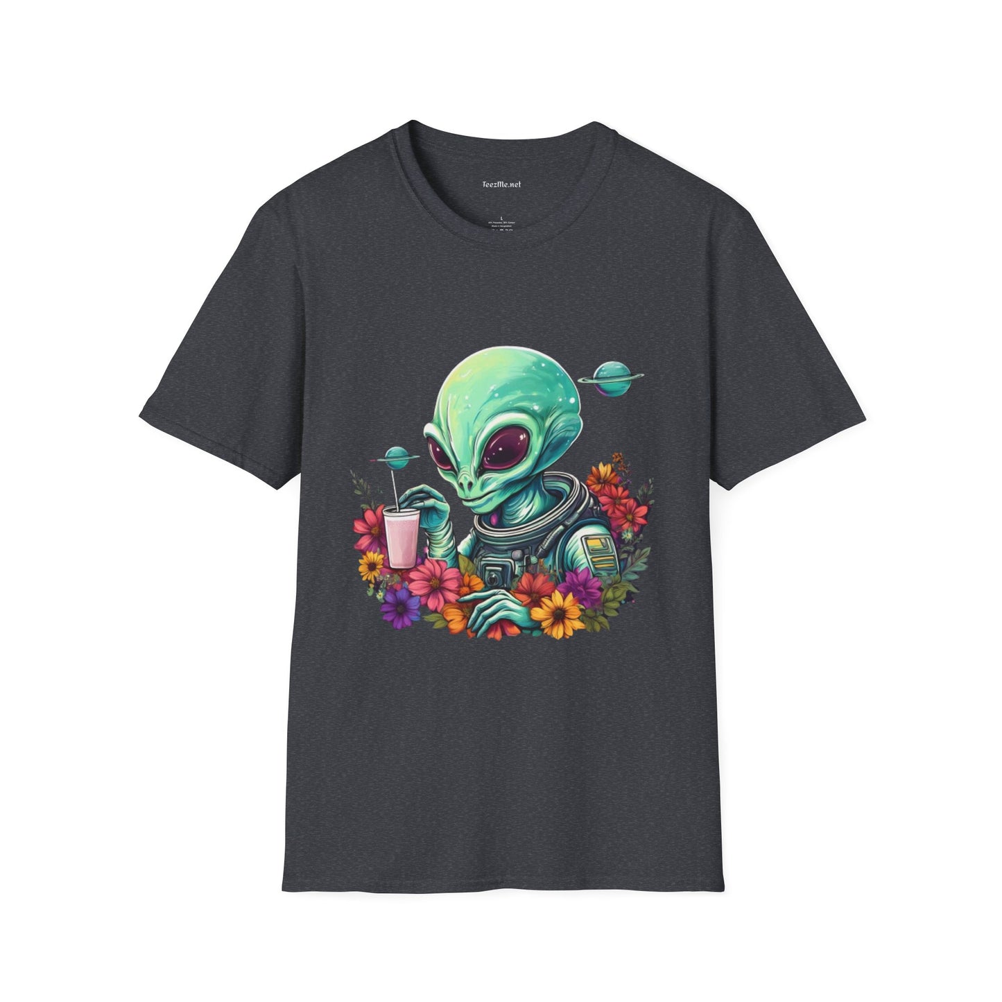 Alien Drinking in Space Unisex Softstyle T-Shirt 100% Cotton Graphic