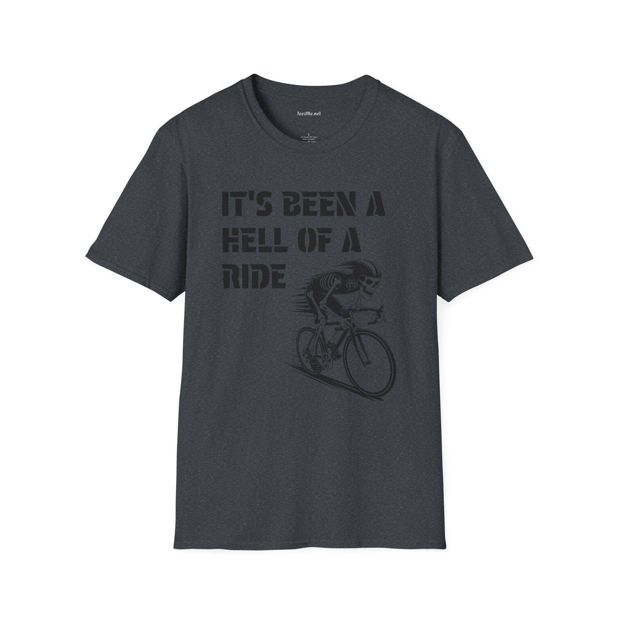 It's been a Hell of a Ride (skeleton on bicycle) Unisex Softstyle T-Shirt 100% Cotton Graphic